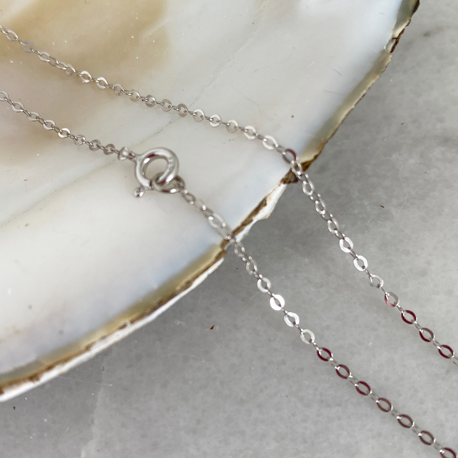 Rhodium plated Sterling Silver Necklace – Light Flat Cable Chain – All Sizes