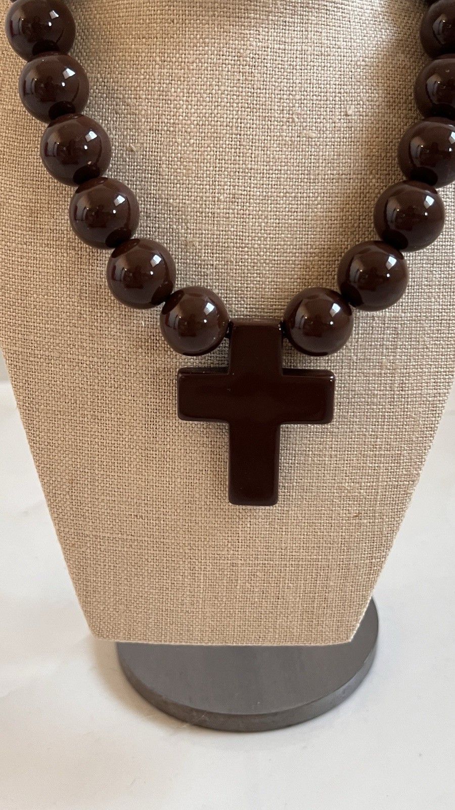 Dudu brown Cross statement necklace glossy resin beads adjustable