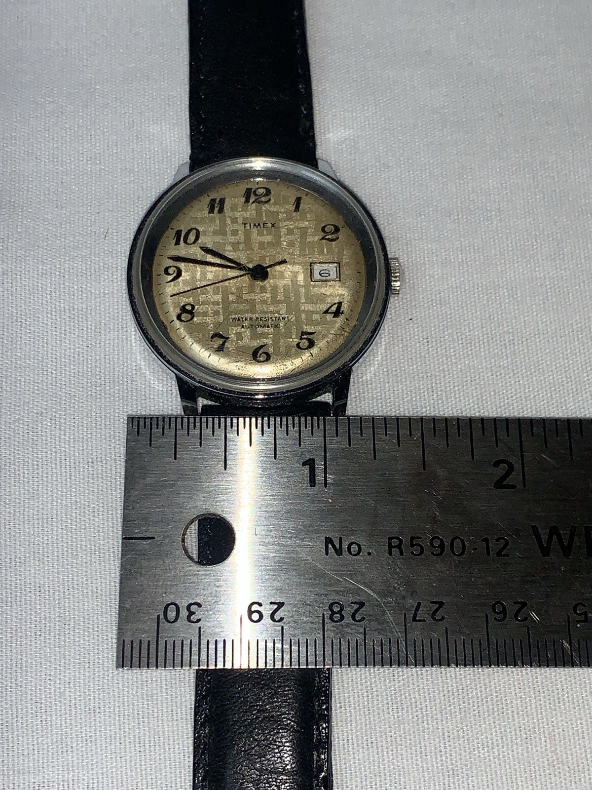 Vintage 1975 Timex Viscount Automatic Watch 35mm Rare Textured Linen Dial Works