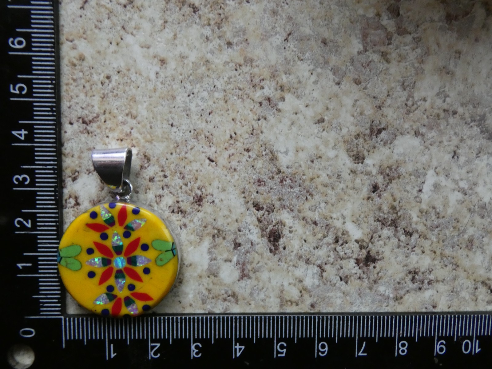Flower Mosiac Micro Inlay Gemstone Sterling Silver Aluminum Alloy Pendant AT10