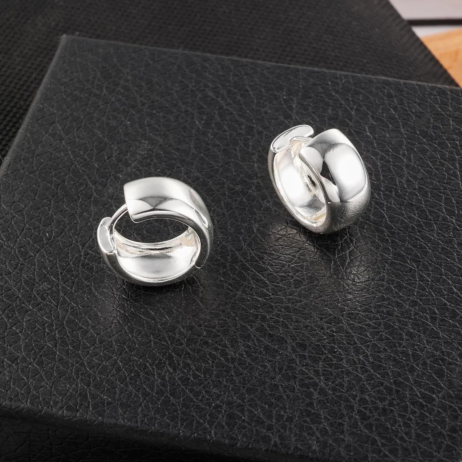 Chunky Silver Hoop Earrings – Sterling Silver Small Thick Huggie Hoops for Women