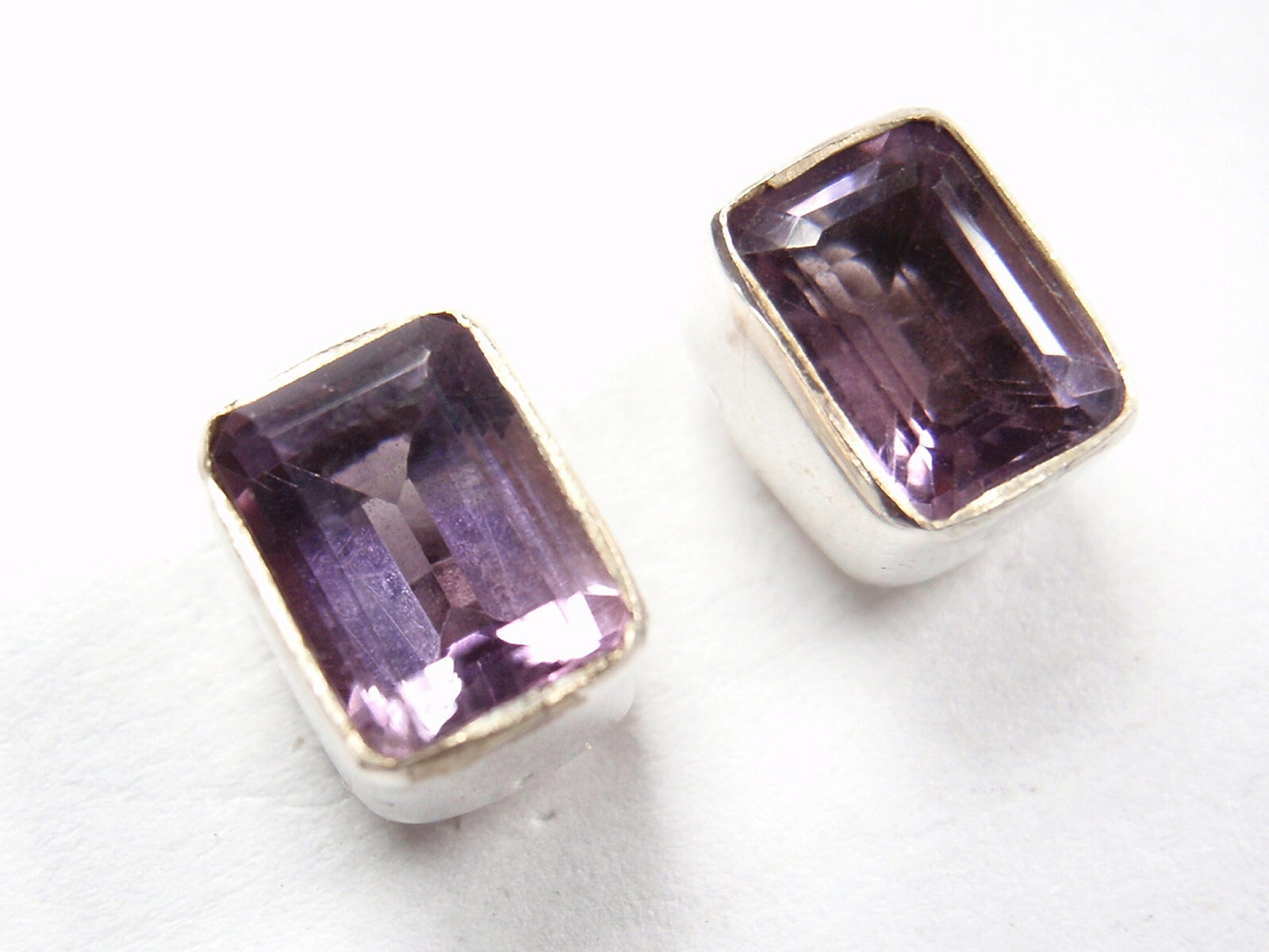 Faceted Amethyst Rectangle Stud Earrings 925 Sterling Silver