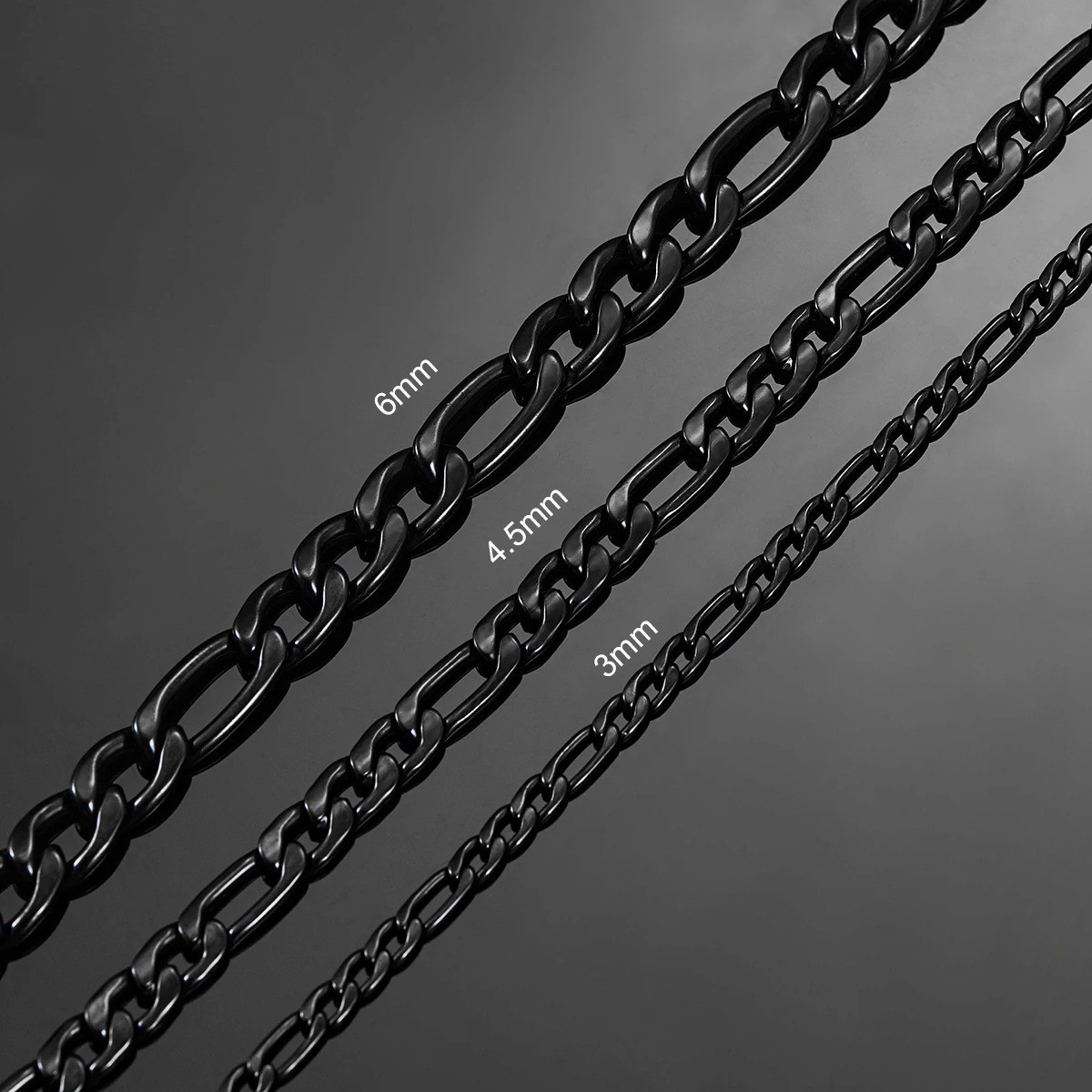 Chain Necklace Wheat stainless steel Black for men&women, 16/ 30 in, 3/4/5/6/7mm