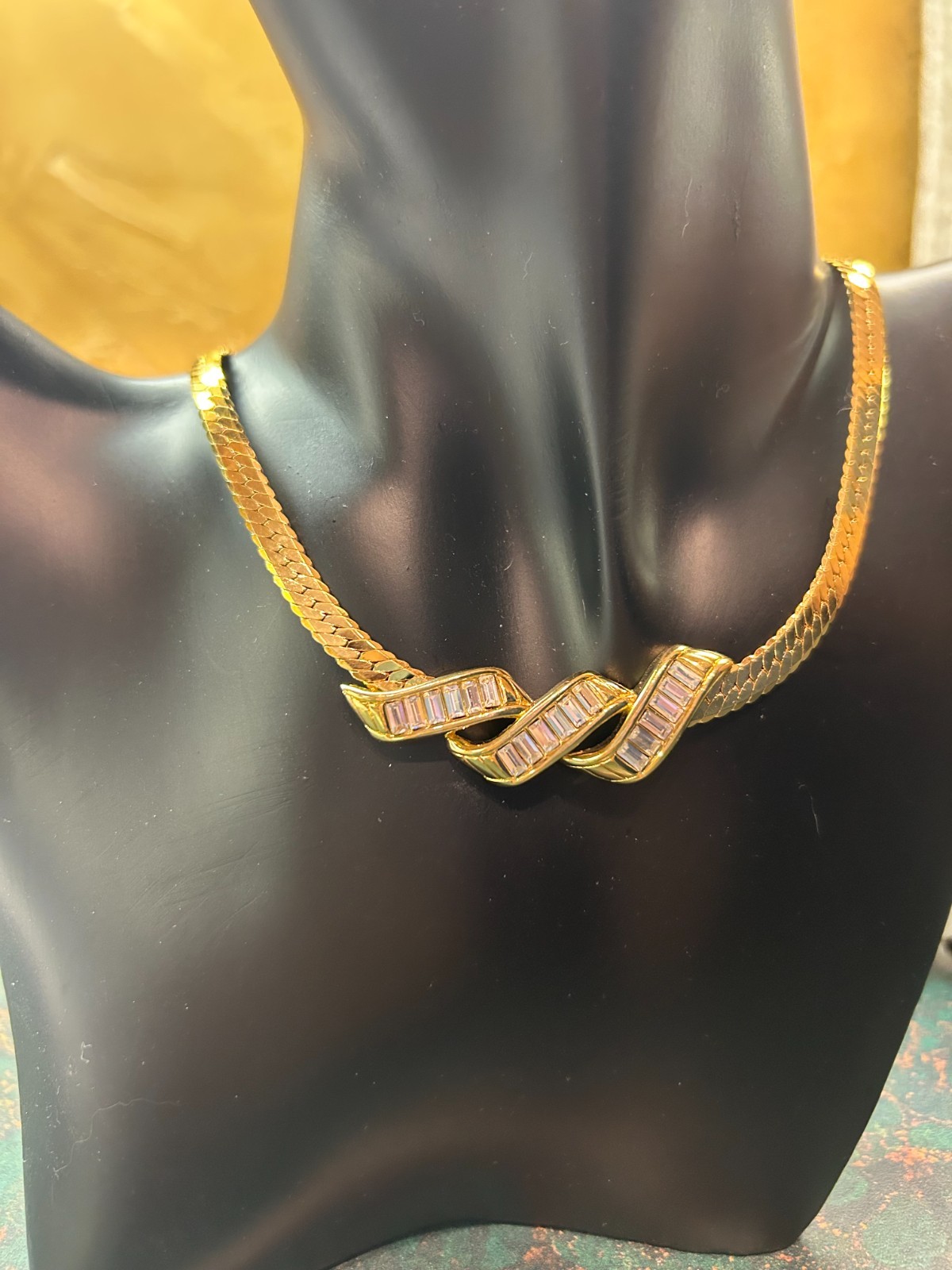 Parklane, Gold Toned Necklace with Clear Rhinestones, 18″