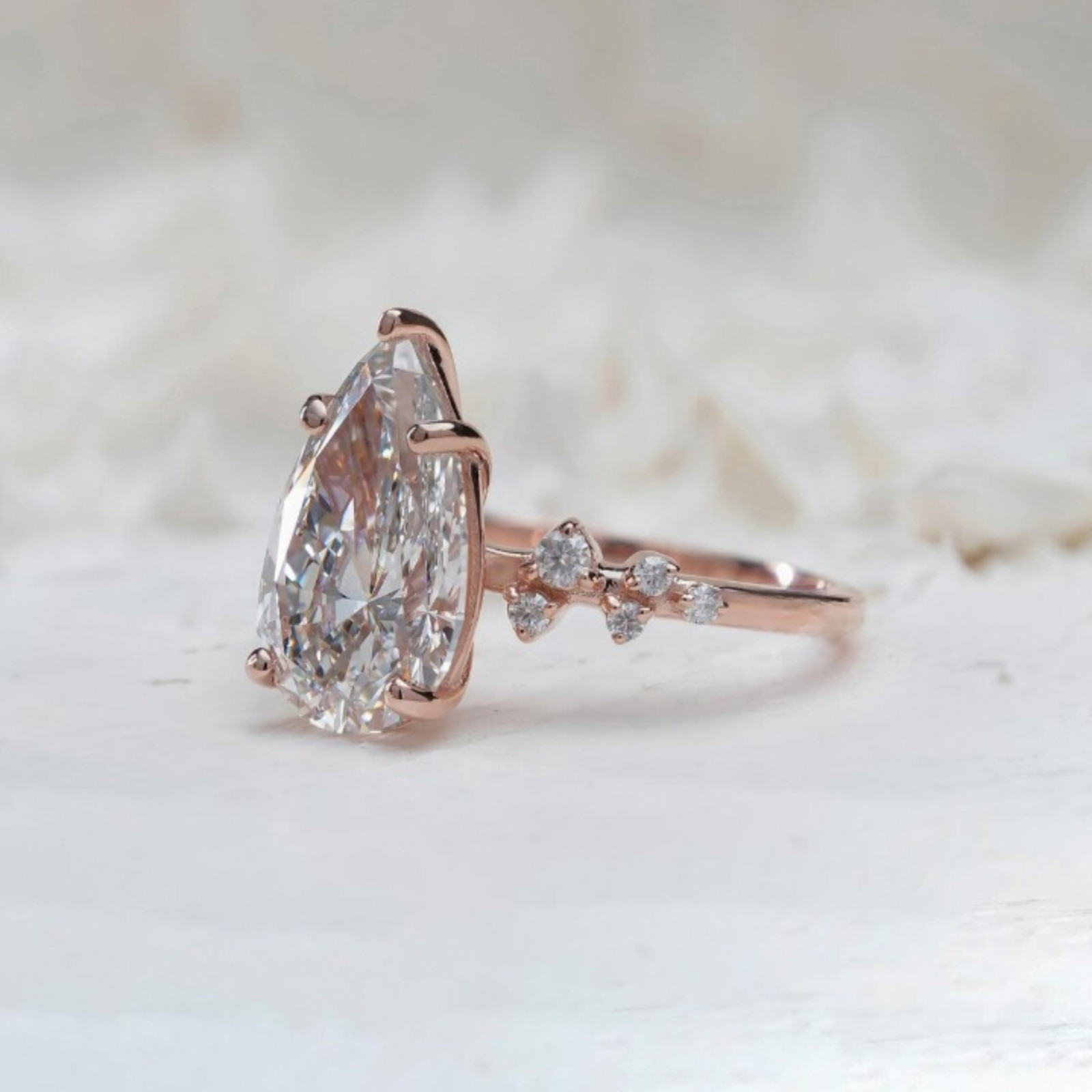 4.00 Carat Pear Cut Lab Created Diamond Solitaire Ring | 14k Solid Rose Gold