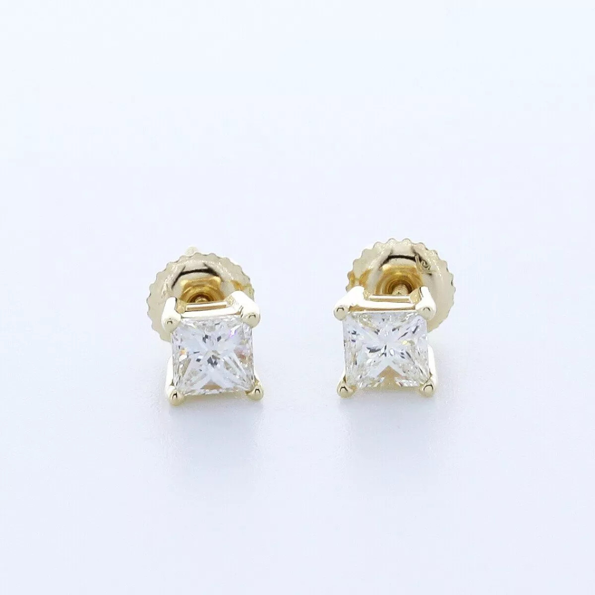 Solid 14K Gold Stud Earrings Classic 1.16 Carat Princess Natural Diamond G SI1