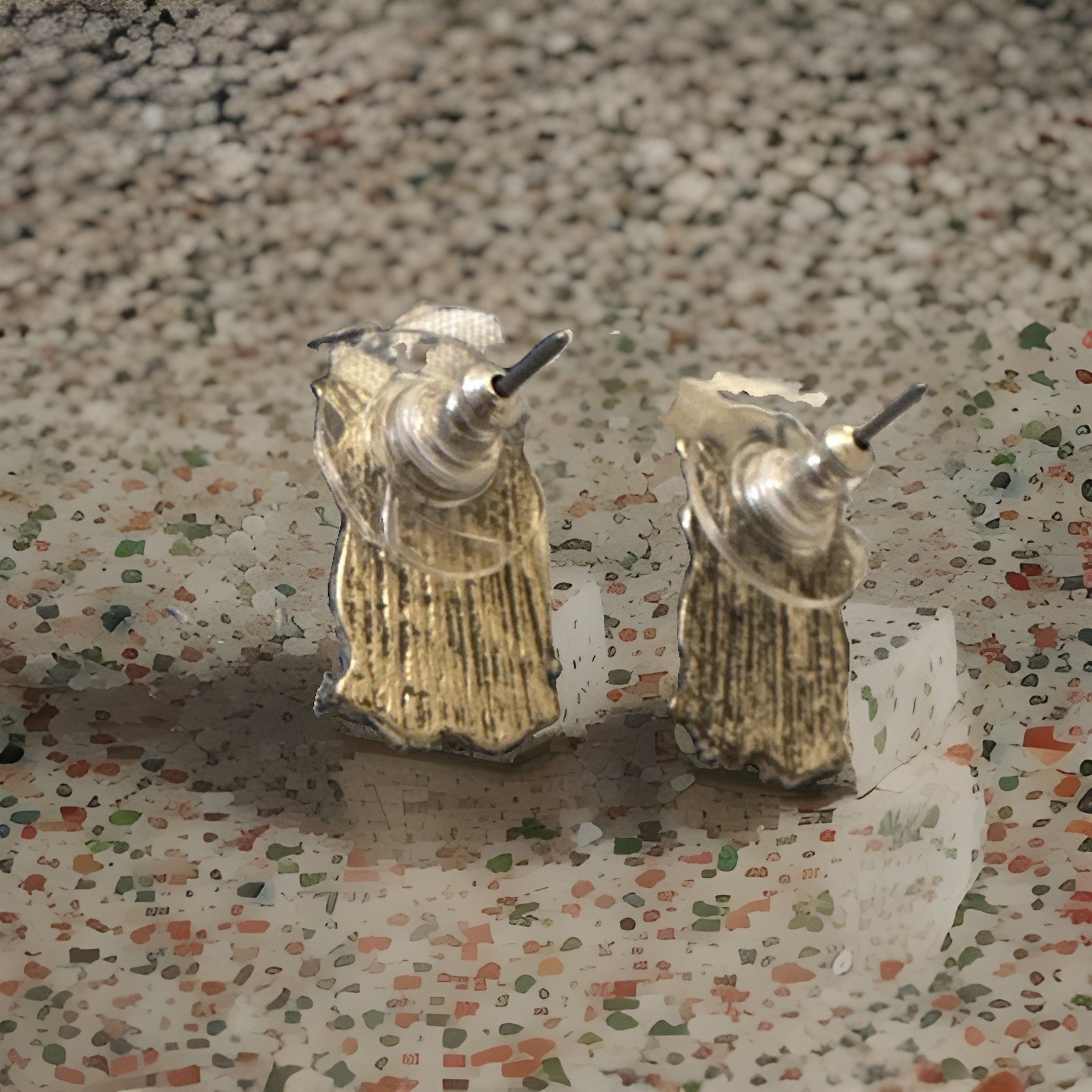 Owl Stud Earrings Silver Tone Metal Butterfly Back No Stone Pair