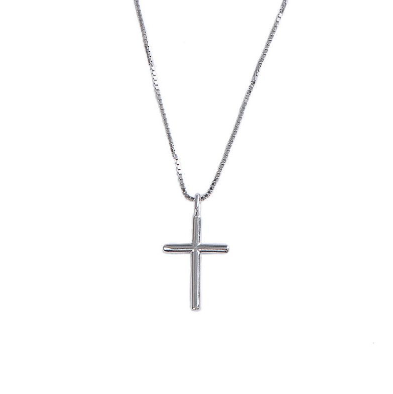 Small Plain & Simple Cross Pendant 18″ Necklace Fine Sterling Silver Plated A1