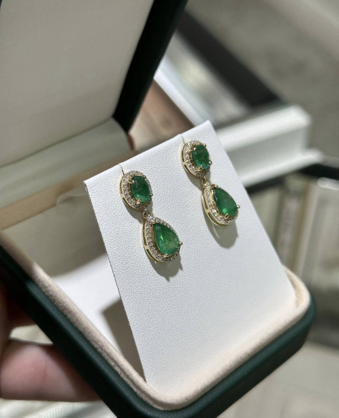 14k Solid Gold Emerald Diamond Earring Natural Zambian Emerald Gold Earrings