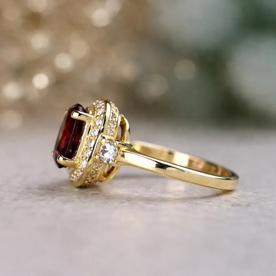 2.76 Ct Oval Cut Natural Ruby Diamond Wedding Ring 14K Yellow Gold