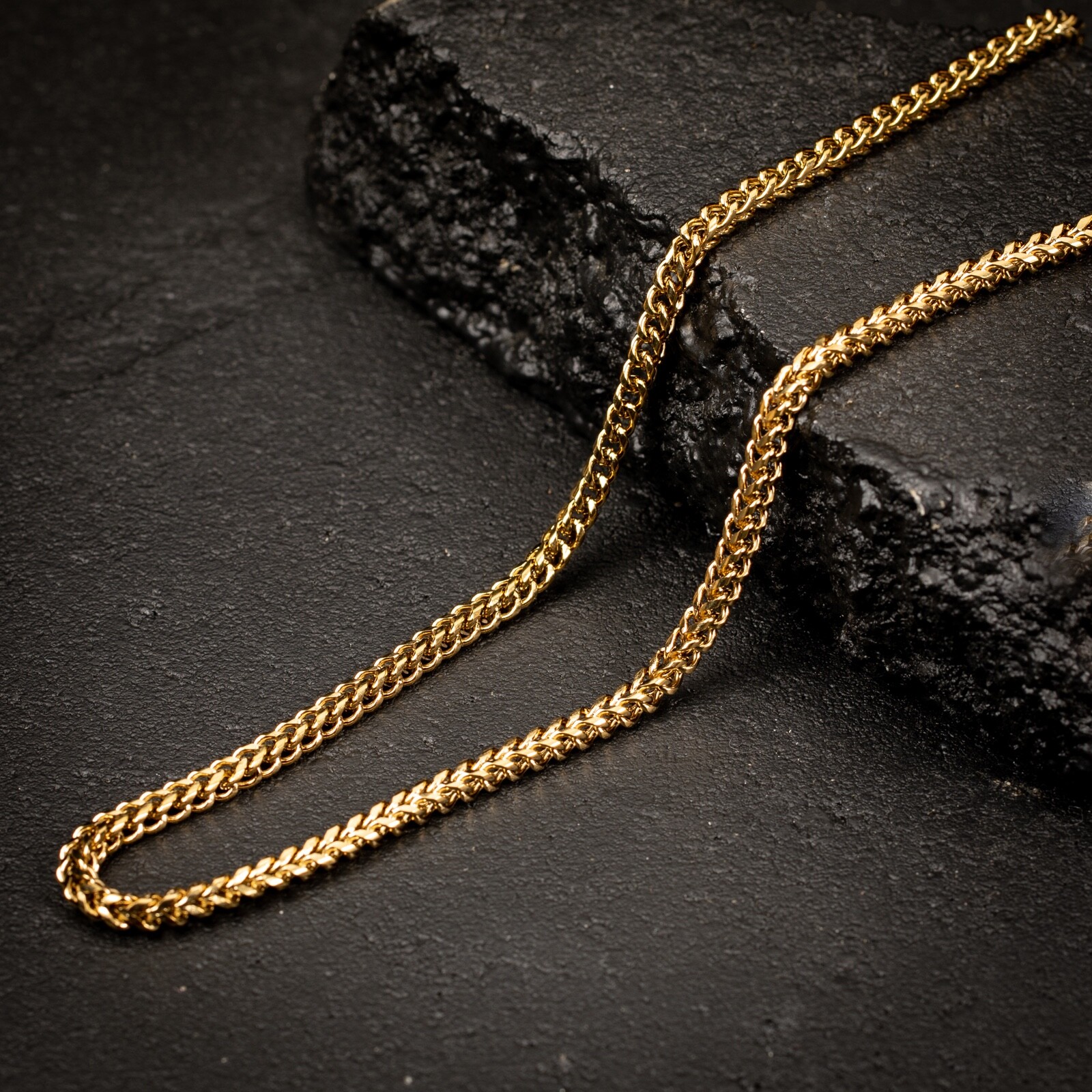 Solid Yellow Gold Plated Heavy 316 Stainless Steel 4MM Franco Chain Necklace