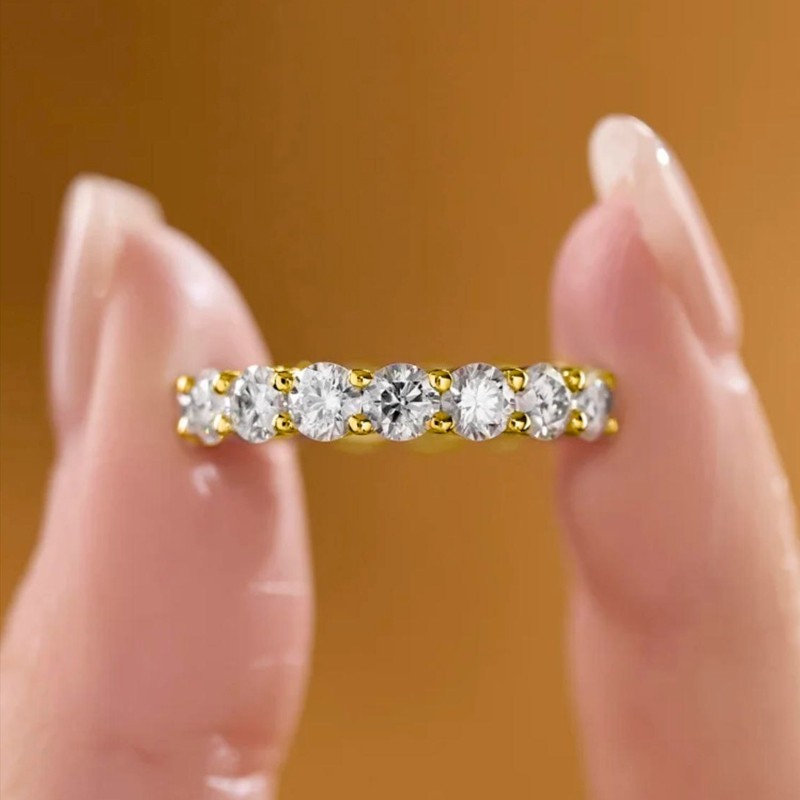 D Color Full Moissanite Ring Eternity Band S925 Silver 18K Yellow Gold Plated