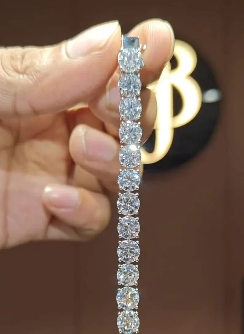 Round Cut 12.00Ct Natural Diamond 14K White Gold Luxury Tennis Bracelet