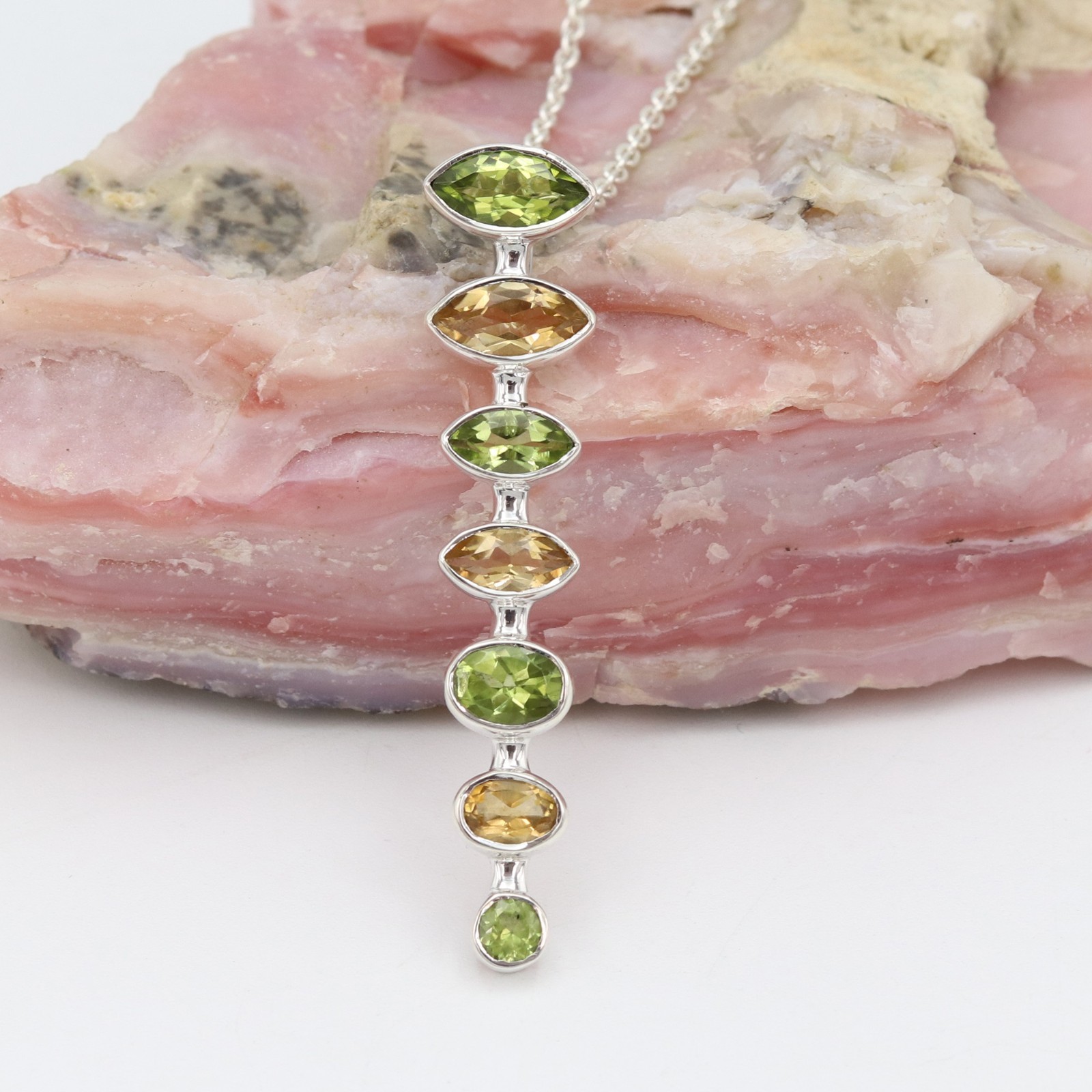 Peridot & Citrine Statement Pendant Necklace 925 Silver Gift for Her