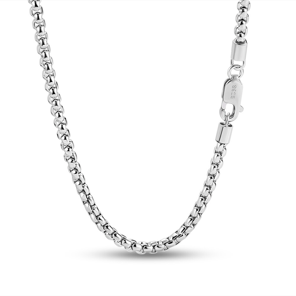 925 Sterling Silver Solid 3mm Round Box Chain Necklace 18″-28″ for Women & Men