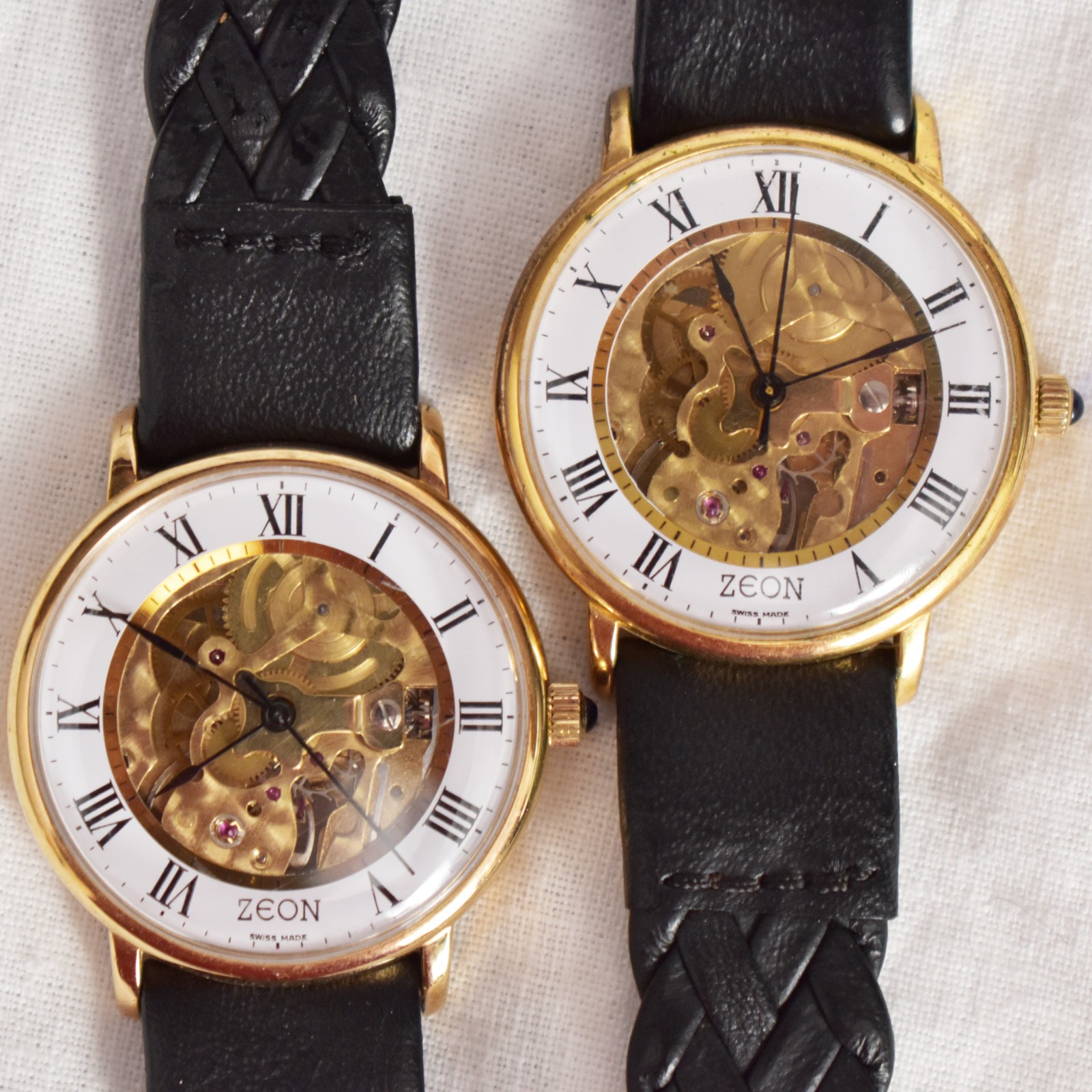 2 x Zeon Manual Wind “Swiss Made” Roman Numeral Skeleton Dress Watches