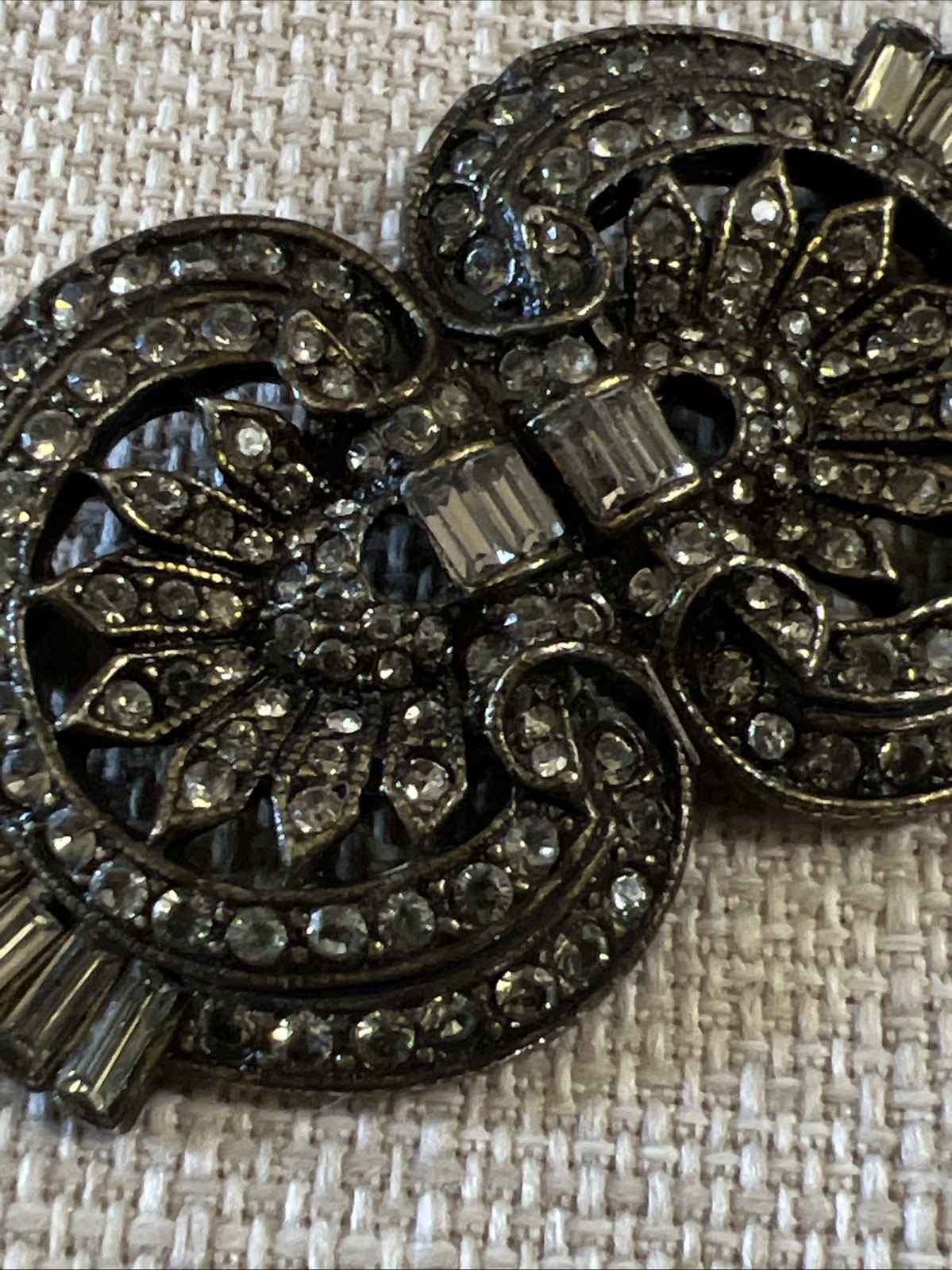 HEIDI DAUS For JIM WALTERS Clear Crystal Art Deco Brooch Antique Gunmetal Beauty