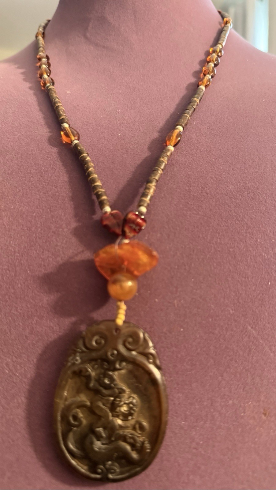 Jade 2 Monkey Chineses Monthly Symbol And Amber Necklace