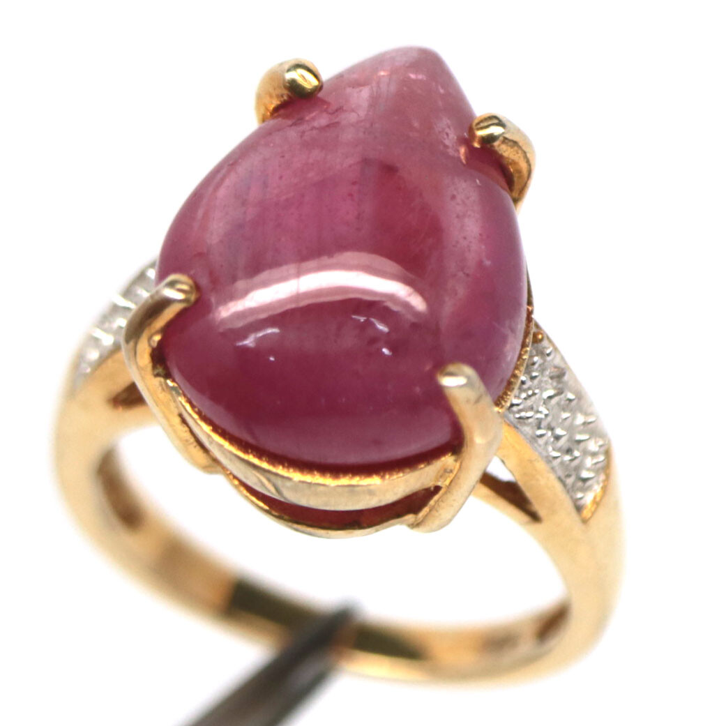 925 Sterling Silver 12 x 15 mm. Pink Ruby & White Zircon Ring Size 6.25