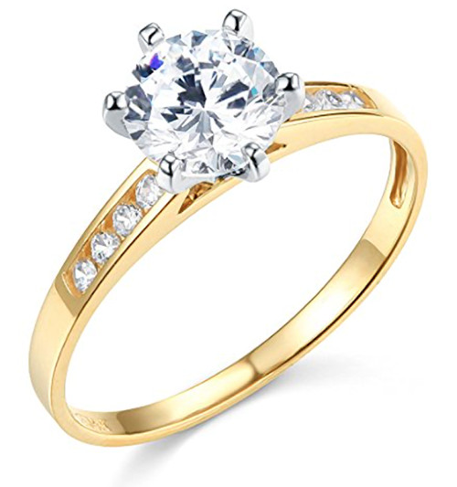 1.60 Ct Round Created Diamond Real 14K Yellow Gold Engage Wedding Ring Channel