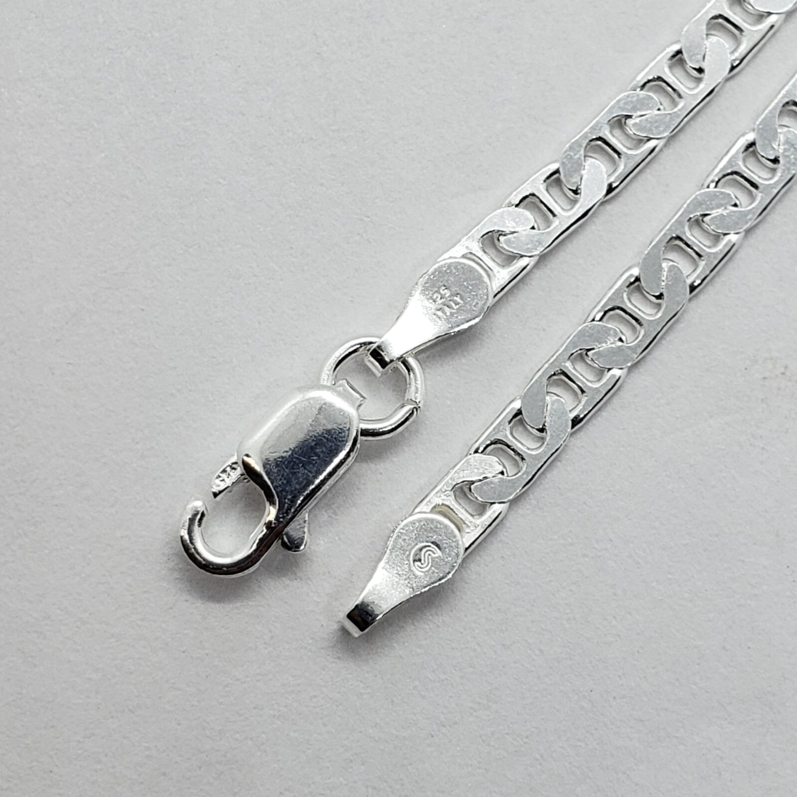 925 Sterling Silver Italy Flat Mariner Link Chain Necklace Bracelet 3mm 7″ ~ 30″