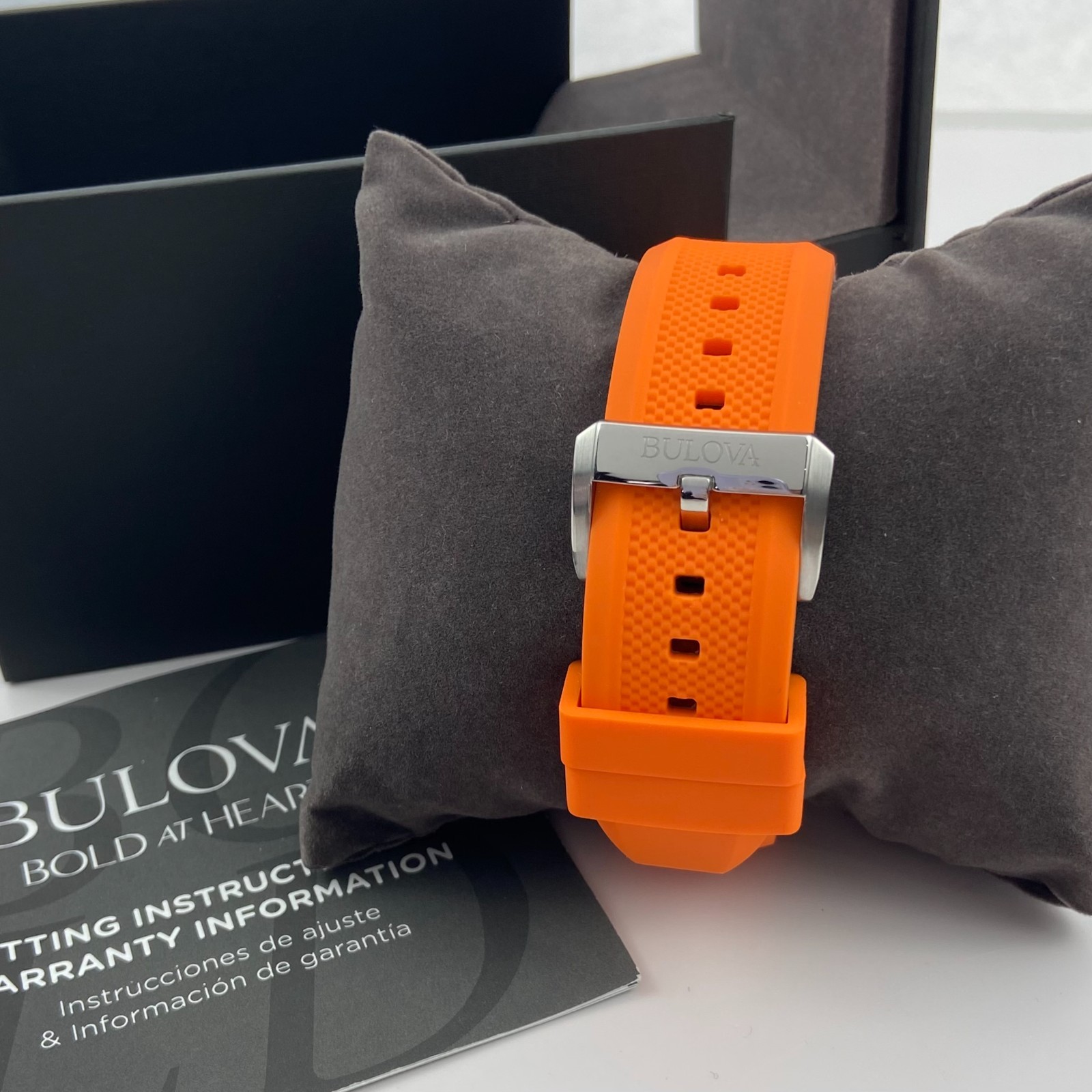 Bulova Marine Star 98A226 Automatic Watch White Dial Orange Rubber Strap 45mm