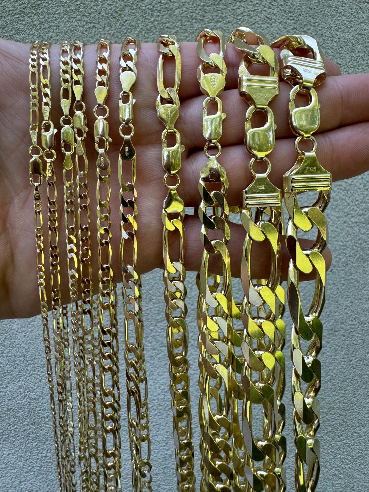 14k Gold Plated Solid 925 Sterling Silver Figaro Chain Bracelet ITALY 2.5-10mm