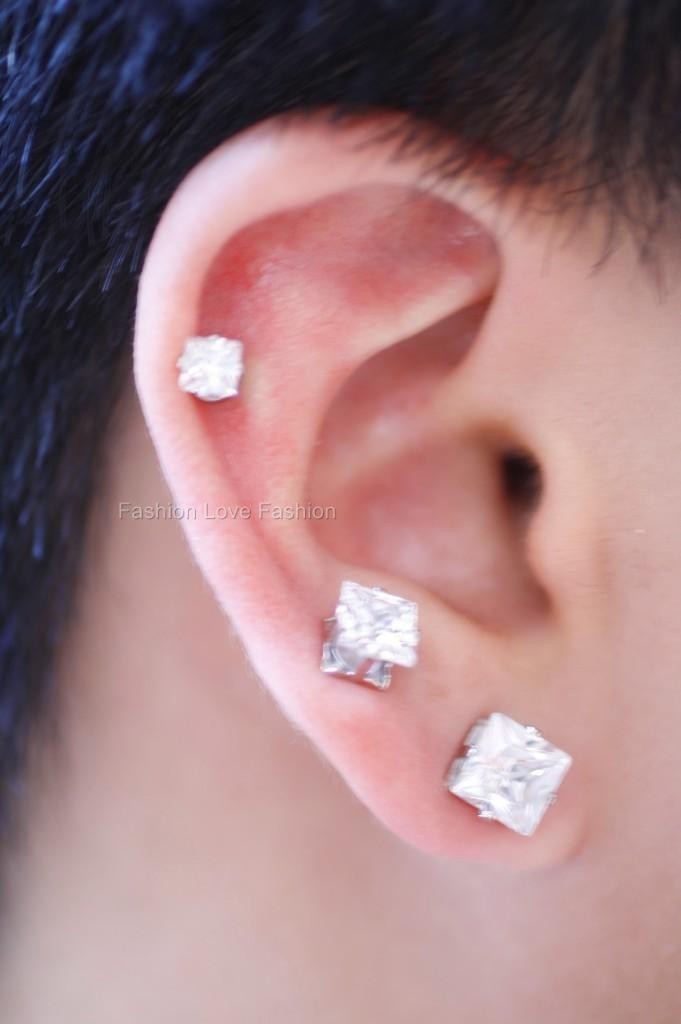 1 PAIR CZ CLEAR SQUARE/ROUND MAGNETIC Clip-On EARRINGS STUDS Men Women