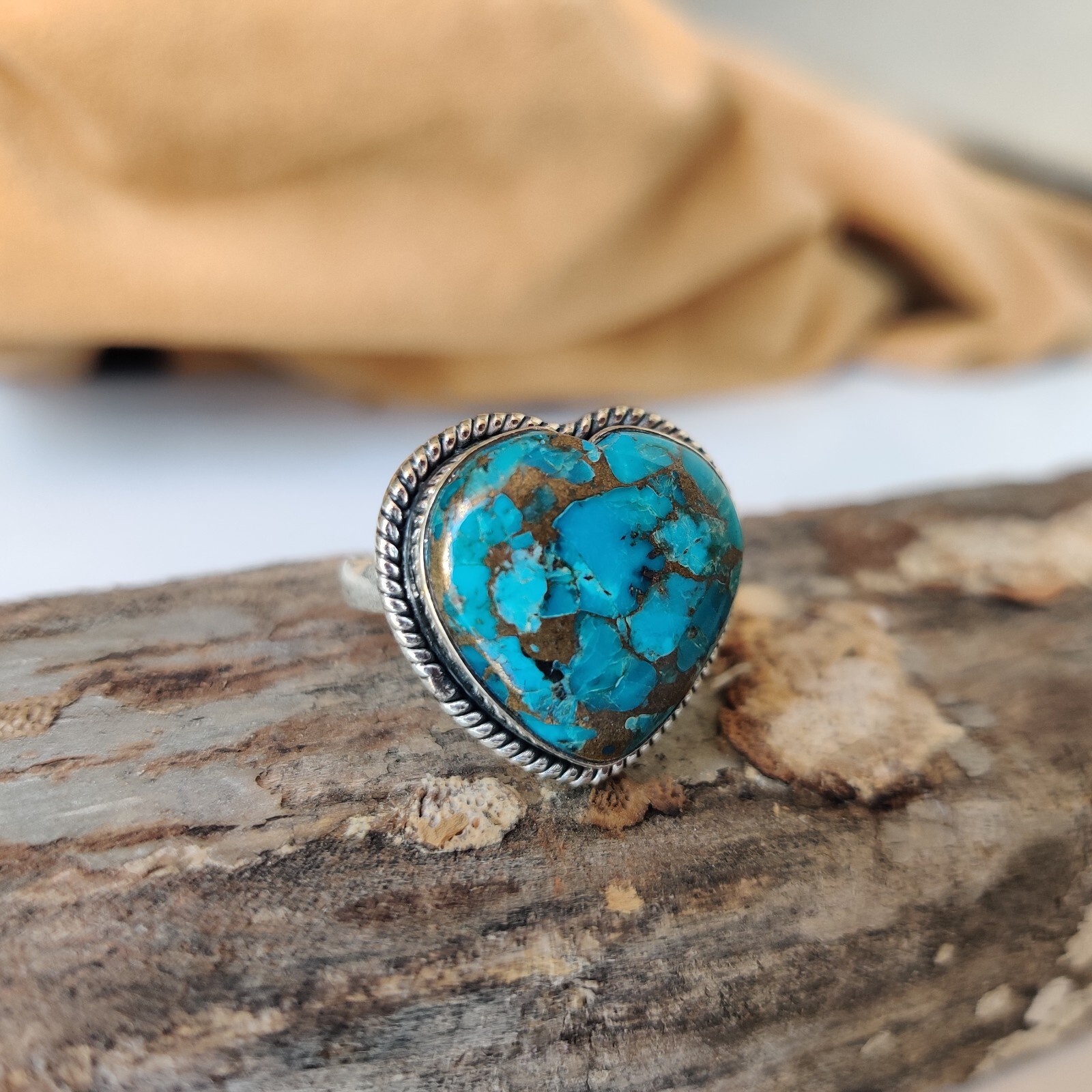 Blue Copper Turquoise Gemstone Ring 925 Sterling Silver Gift For Girlfriend Ring
