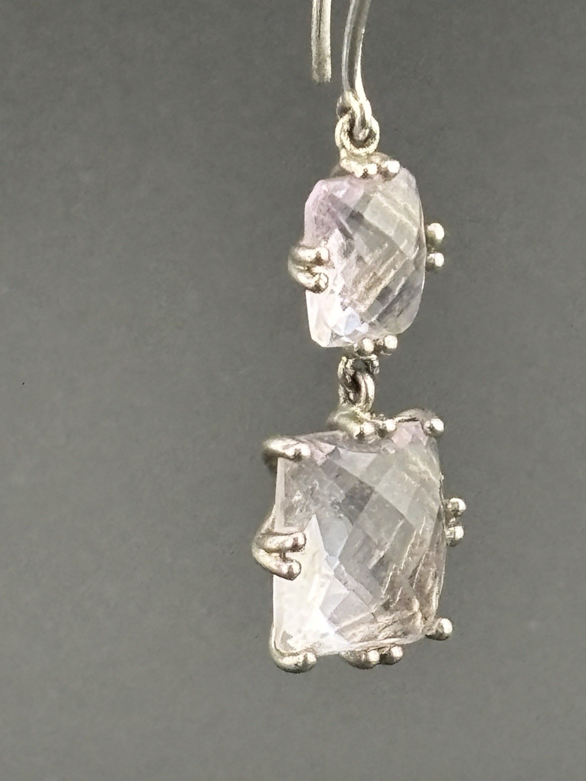 CID 925 Sterling Silver Pale Lavender Pink Gemstone Dangle Earrings China 7g
