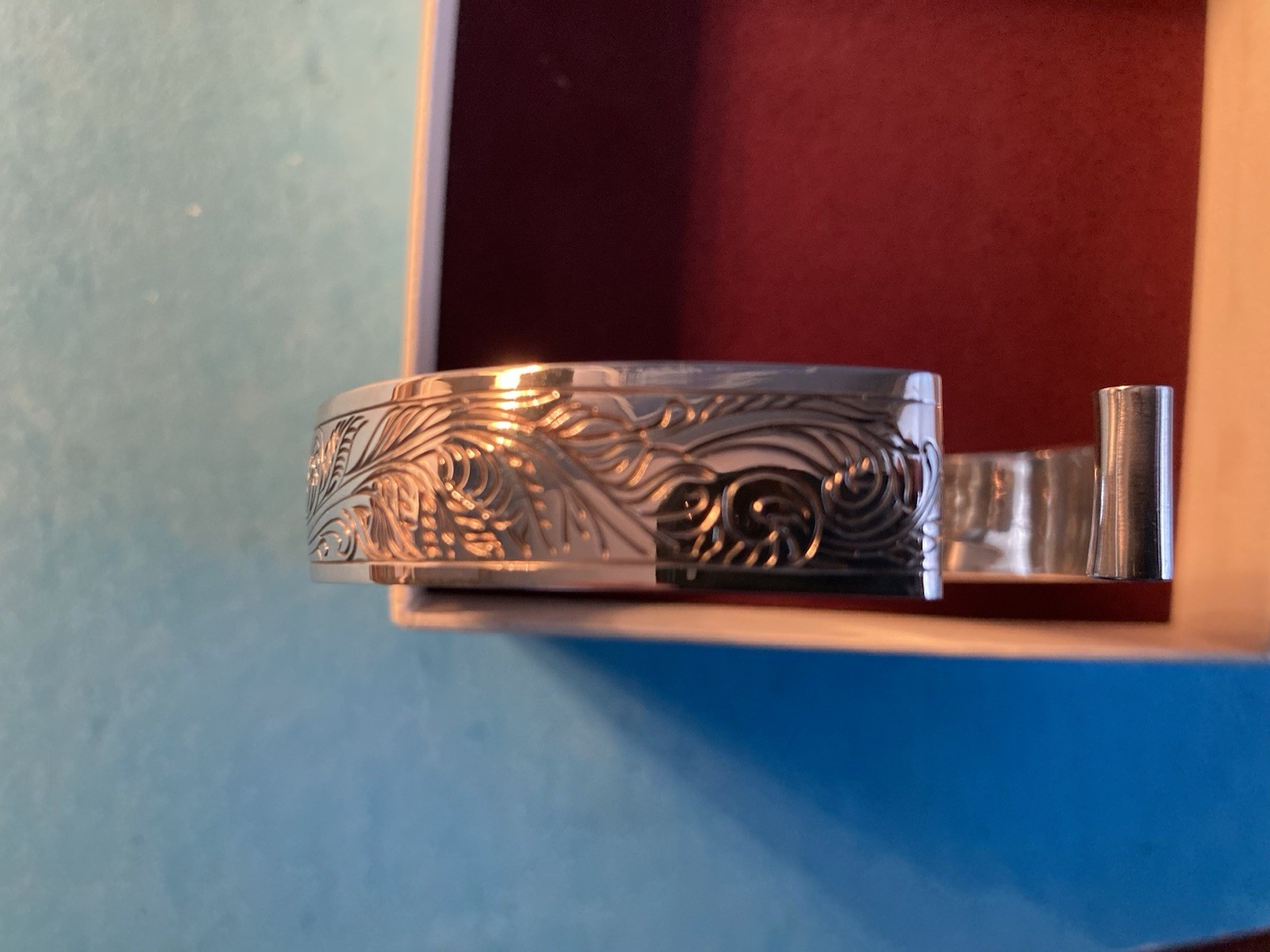 Fiddlehead Bracelet Sterling Silver Hand Engraved Cross Jewelers Portland ME