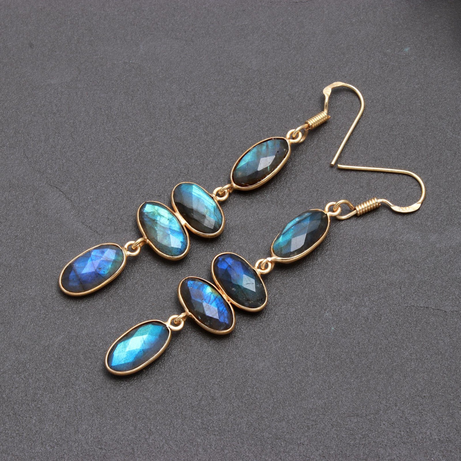 Labradorite Gemstone Dangle Earring 925 Sterling Silver Jewelry Gift For Her