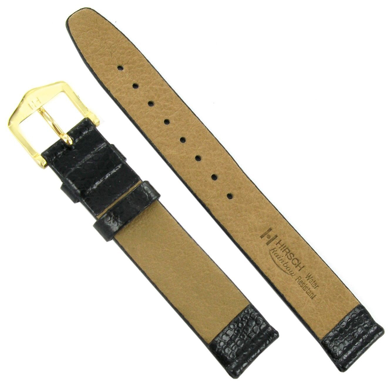 17mm Hirsch Rainbow Black Flat Unstitched Lizard Grain Mens Watch Band Regular