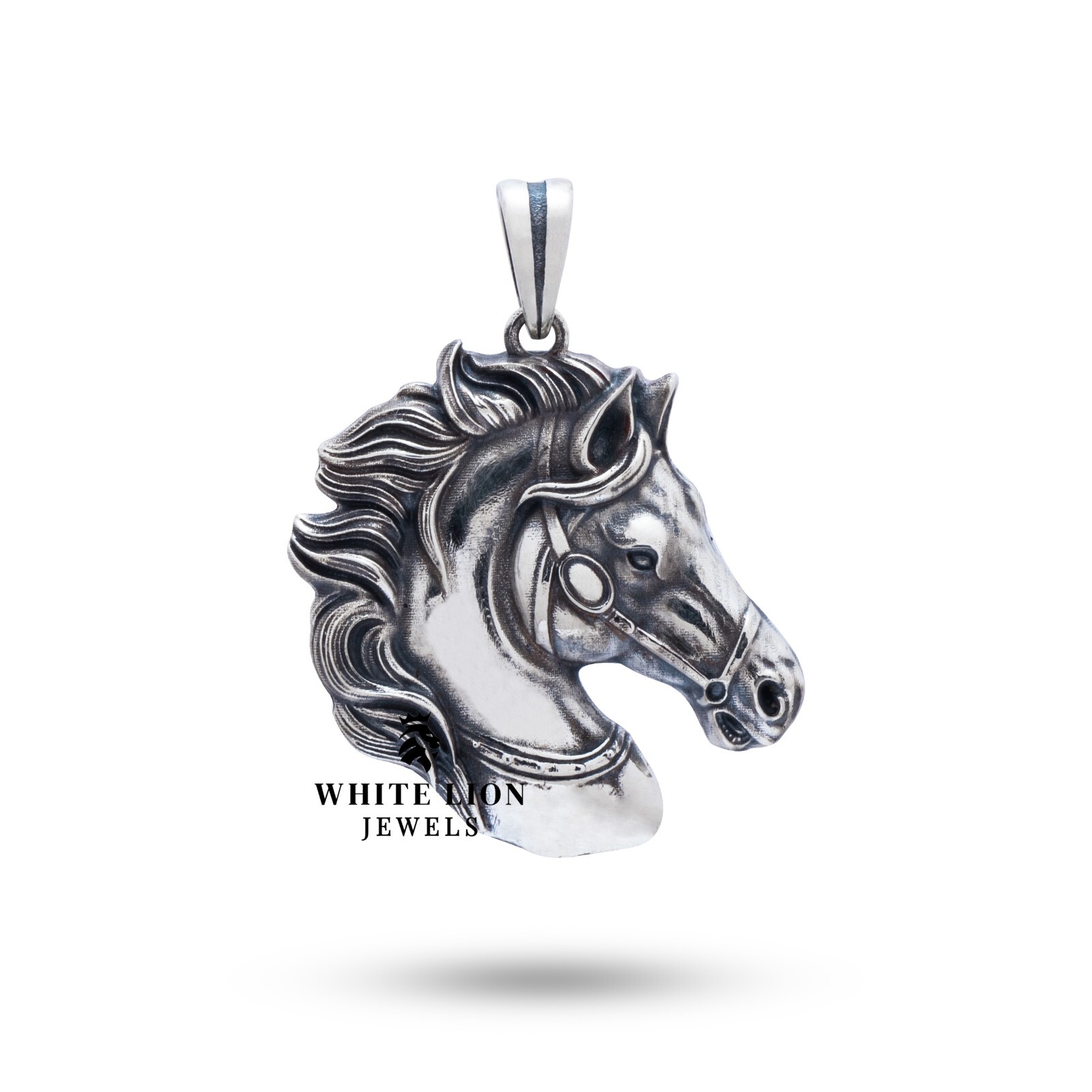 Horse Biker Rider Jockey Good Luck Pedant Oxidized 925 Silver Men Boys Gift
