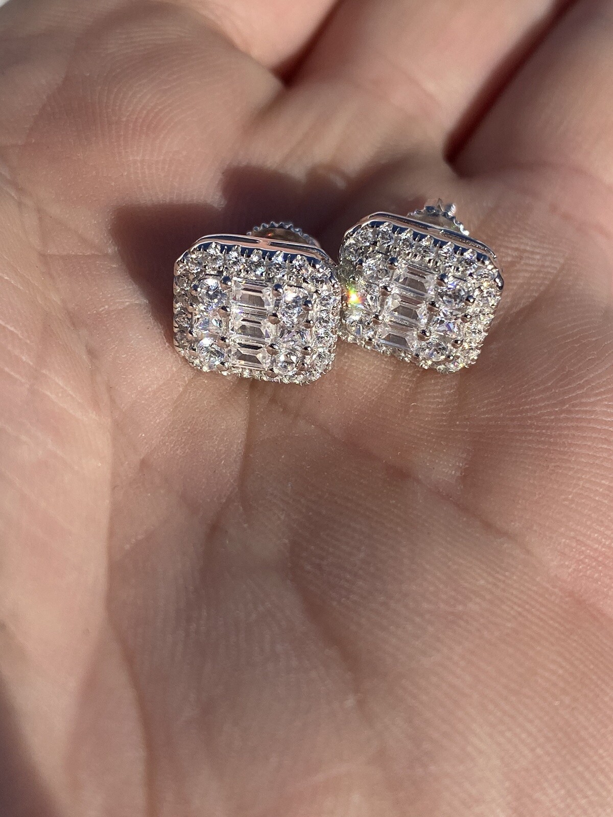 Men’s Real Solid Sterling Silver Baguette Simulated Diamond Hip Hop Earring 925