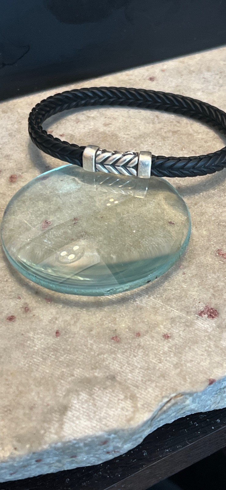 David Yurman Chevron Bracelet Black Rubber 925 silver, 6.8mm 7.75″/7.25″ inner