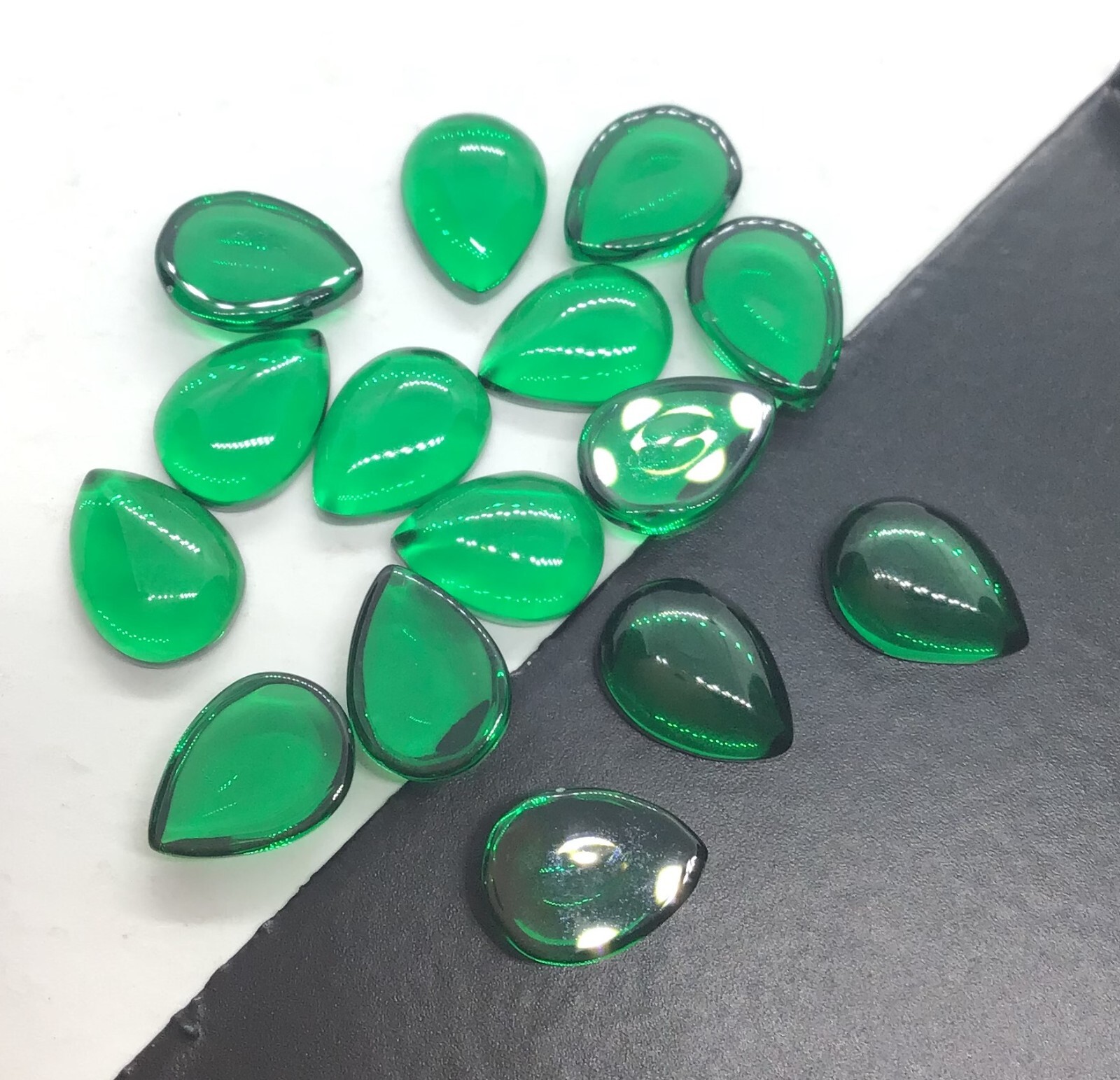 AAA Green Emerald Pear Flat Back Cabochon Synthetic Loose Gemstone Calibrated