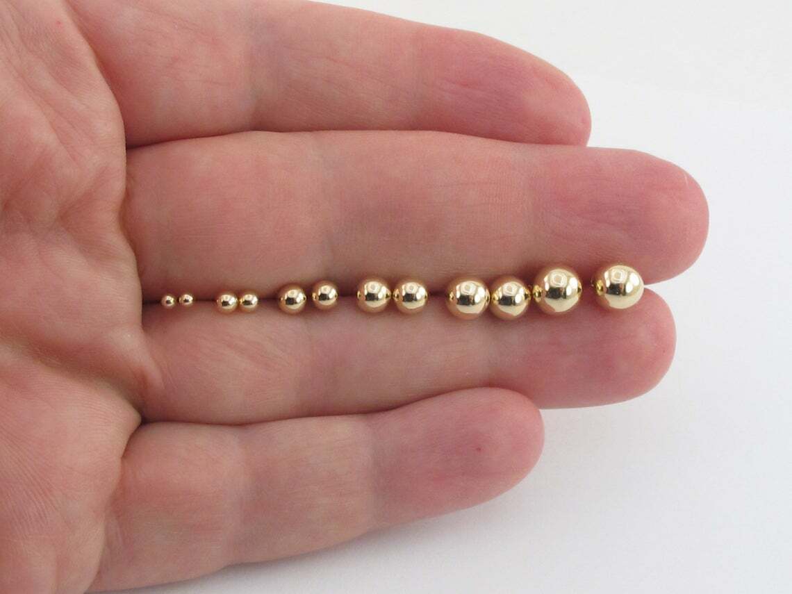 14k Yellow Gold Ball Stud Earrings Push Back 2 mm 3mm 4mm 5mm 6 mm 7 mm 8mm