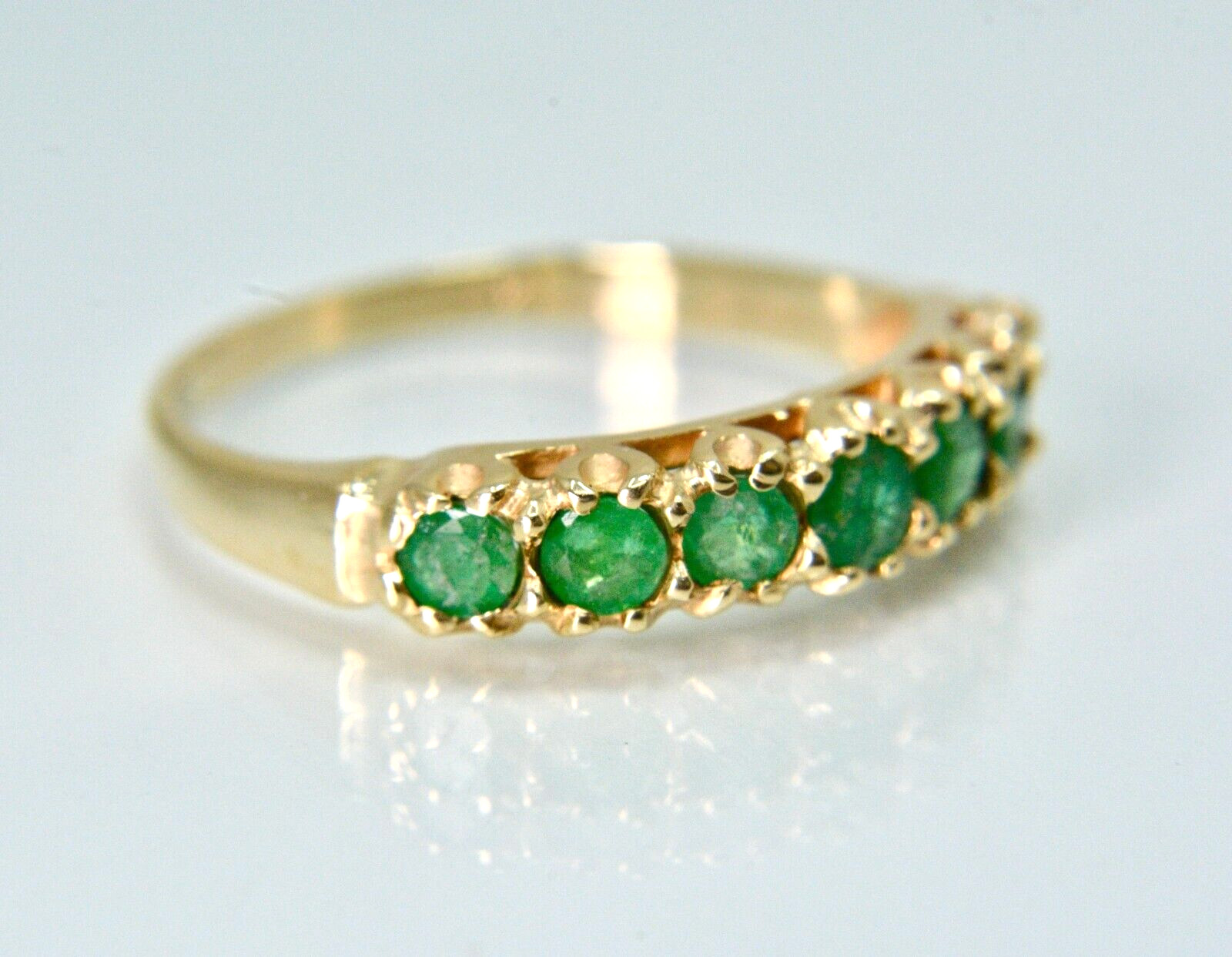 .50ctw Round Cut Emeralds Prong Set Wedding Ring 14k Yellow Gold Size 7.25