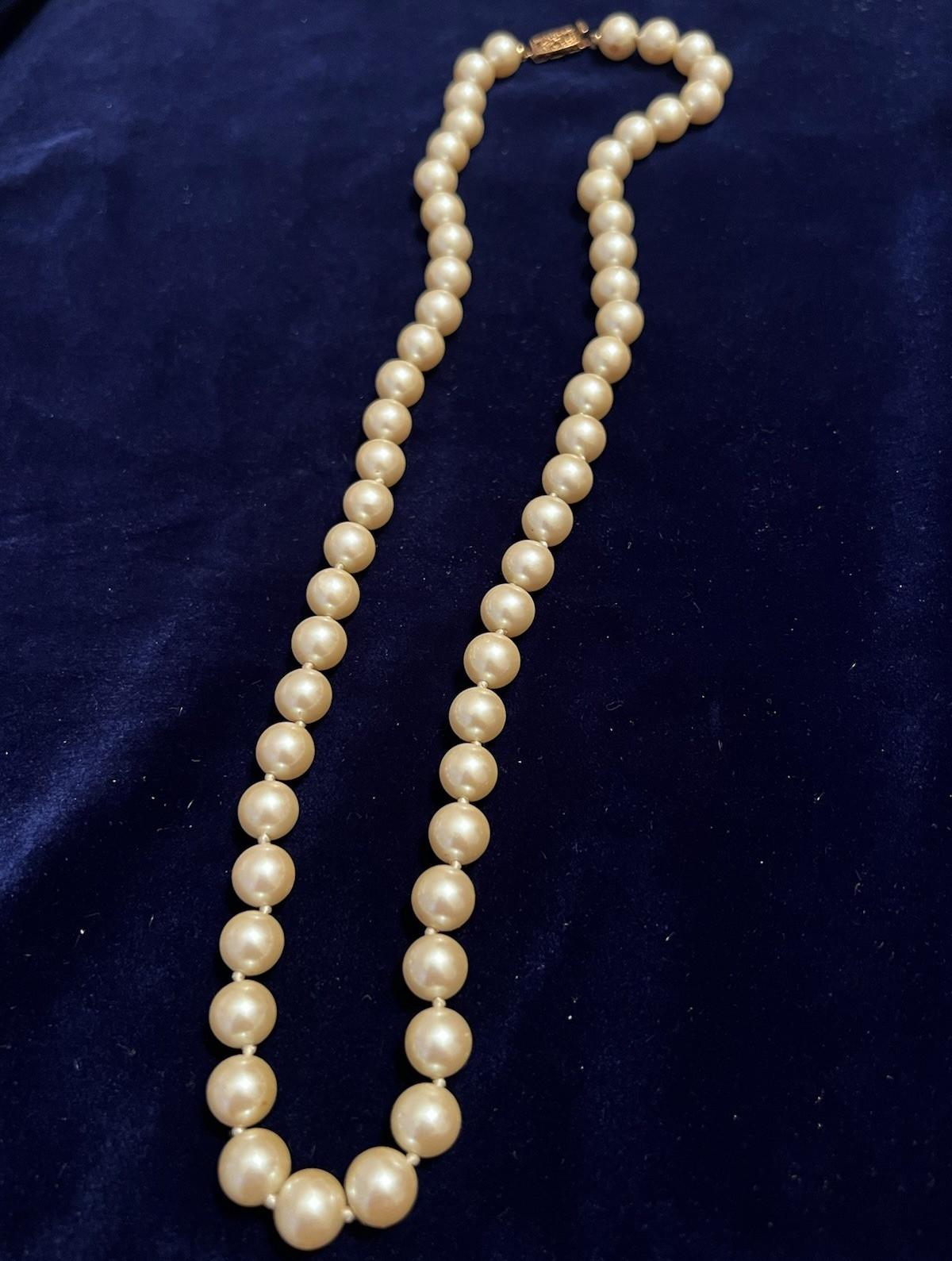 Monet Signed Ivory Simulated Pearl Beaded Strand Necklace, Box Clasp