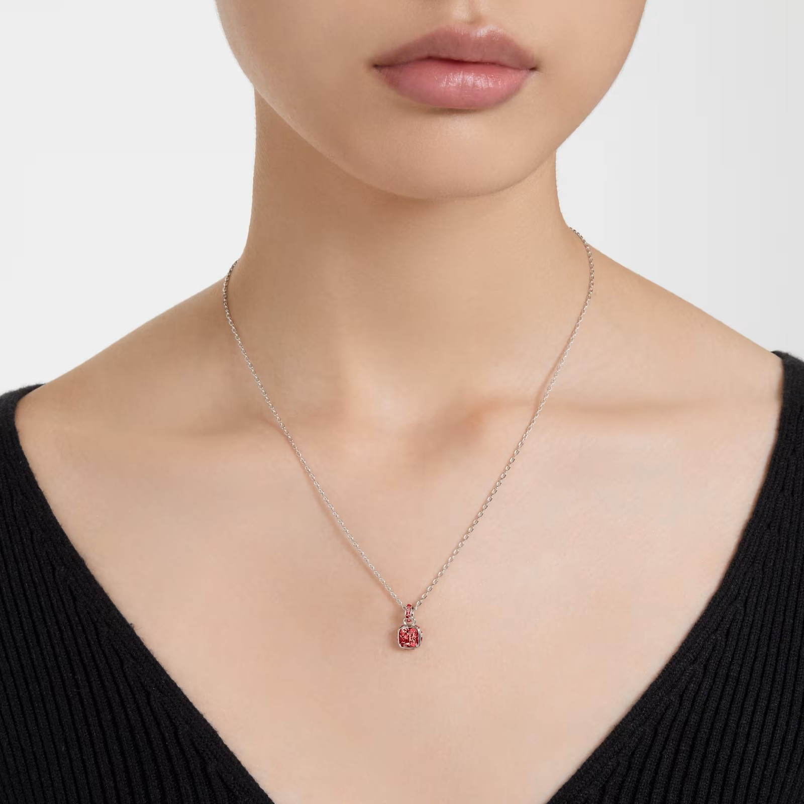 Birthstone Red Rhodium Plated Pendant Square Cut July New
