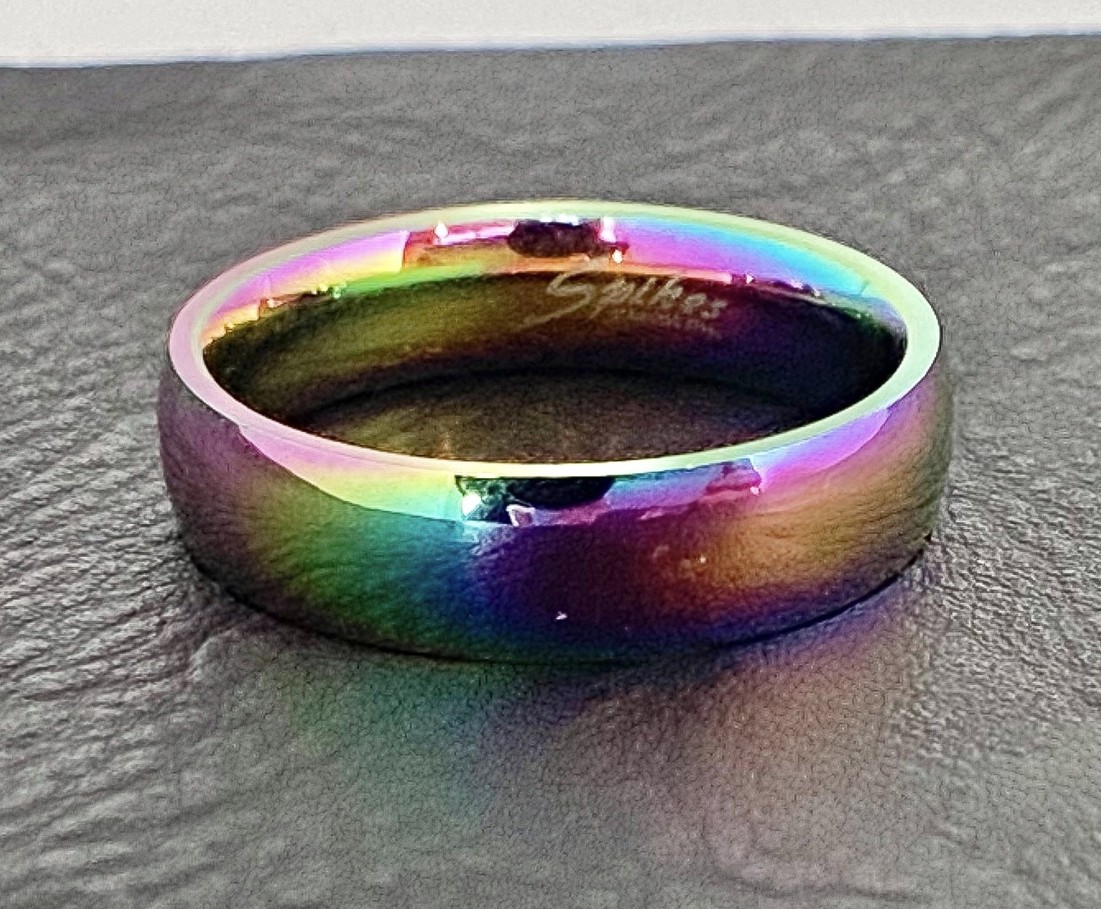 Dome Rainbow Stainless Steel Couple Ring Band Size 5,6,7,8,9,10,11,12 (FL317)