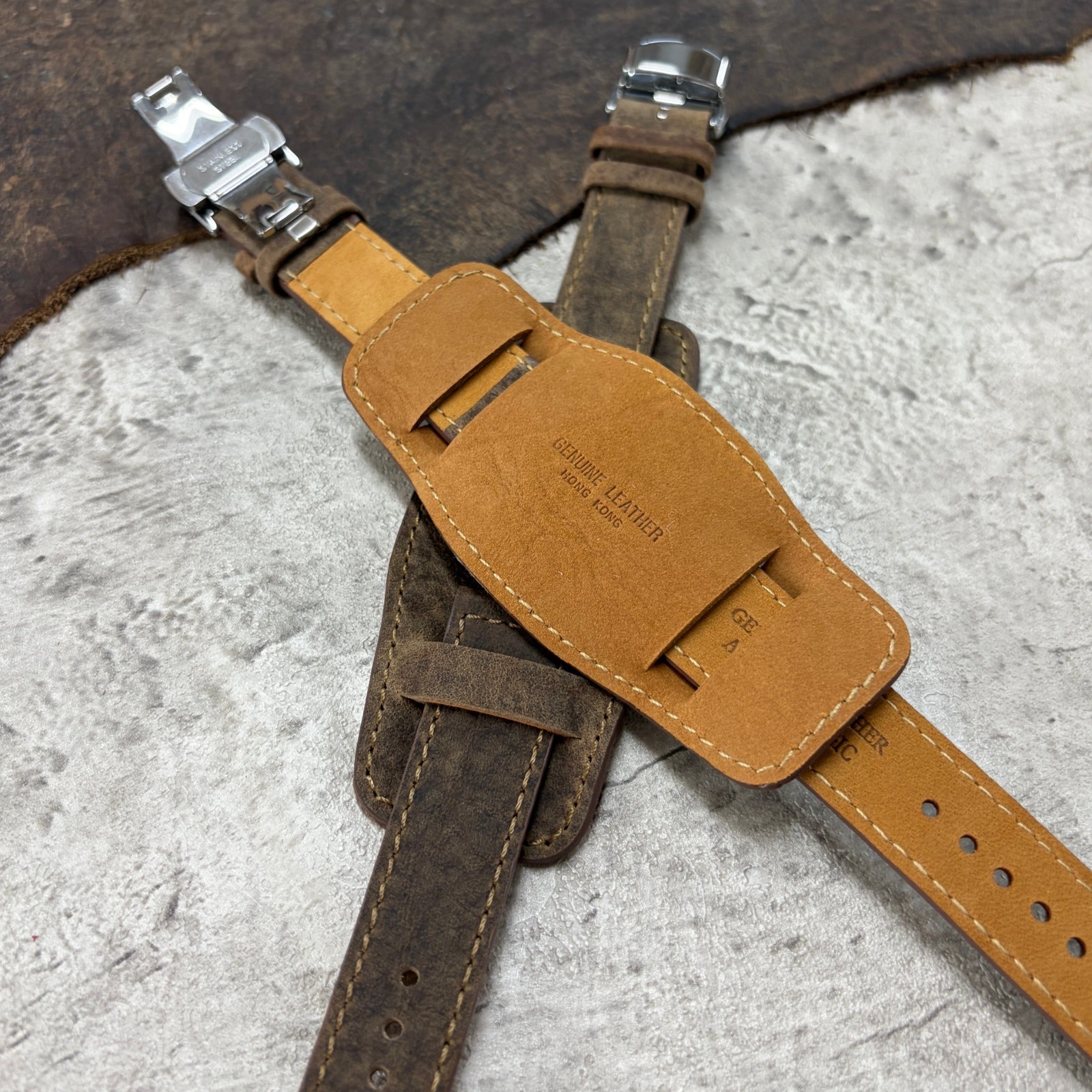 Deployment Buckle Bund Style Vintage Leather Watchband Strap 18/20/22mm #94H