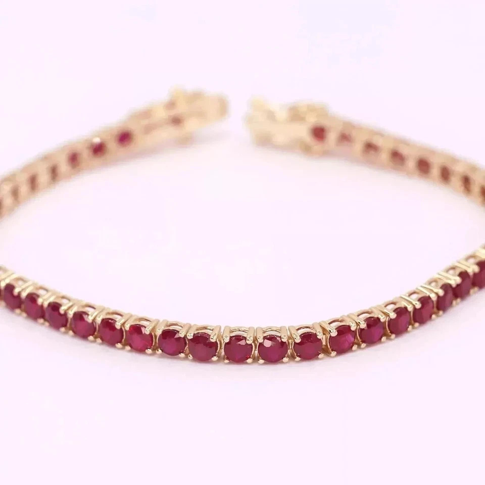 7.00 Ct Round Cut Natural Red Ruby Tennis Bracelet 14K Solid Yellow Gold