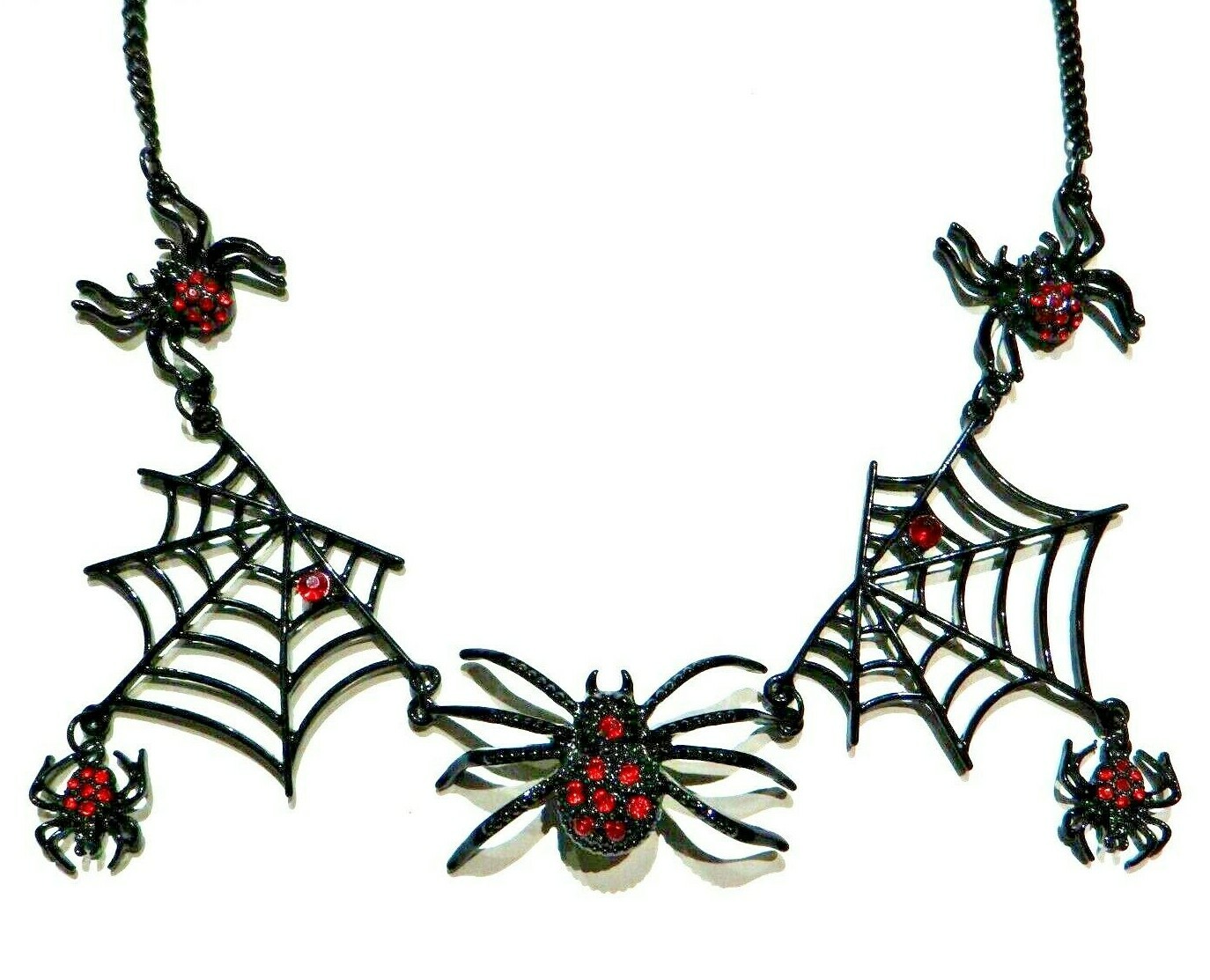 SPIDER WEB STATEMENT NECKLACE bib black widow red vampire halloween gothic Z3