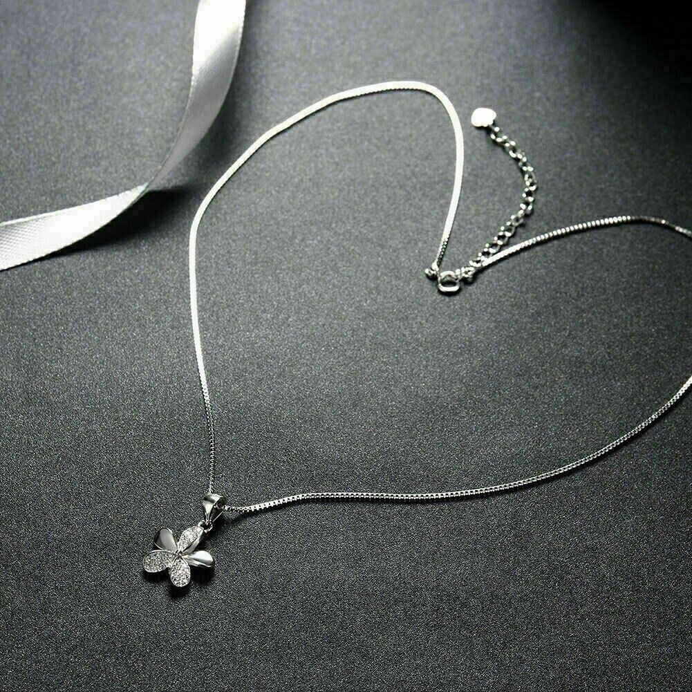 2.00 Ct Round Cut Lab Created Diamond Flower Pendant Chain 14K White Gold Finish