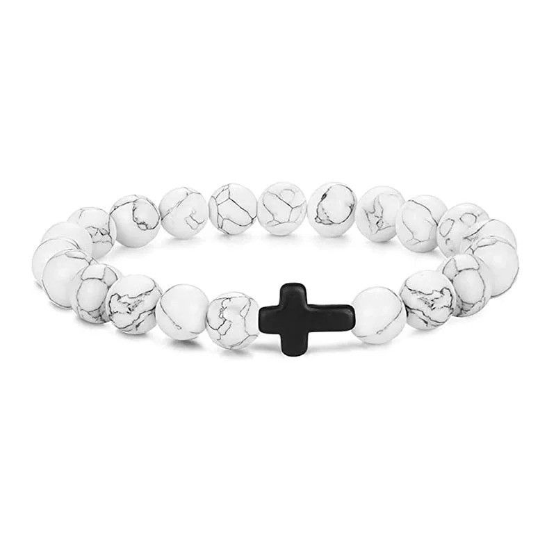 Natural Stone Beads Bracelet Hematite Cross Prayer Yoga Jewelry Men Women USA