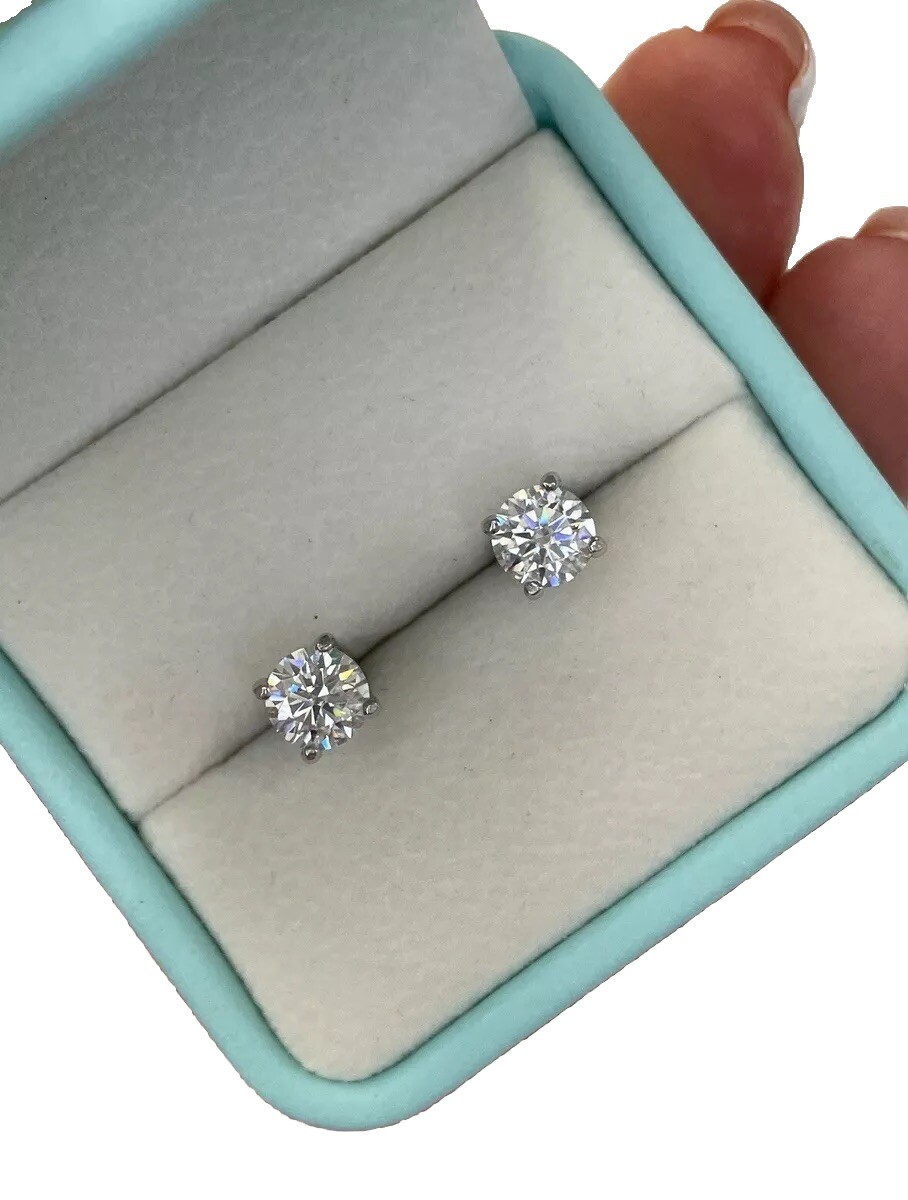 4.00 Ct Round Cut VVS1/D Lab Created Stud Earrings 14k White Gold 8mm Push Back