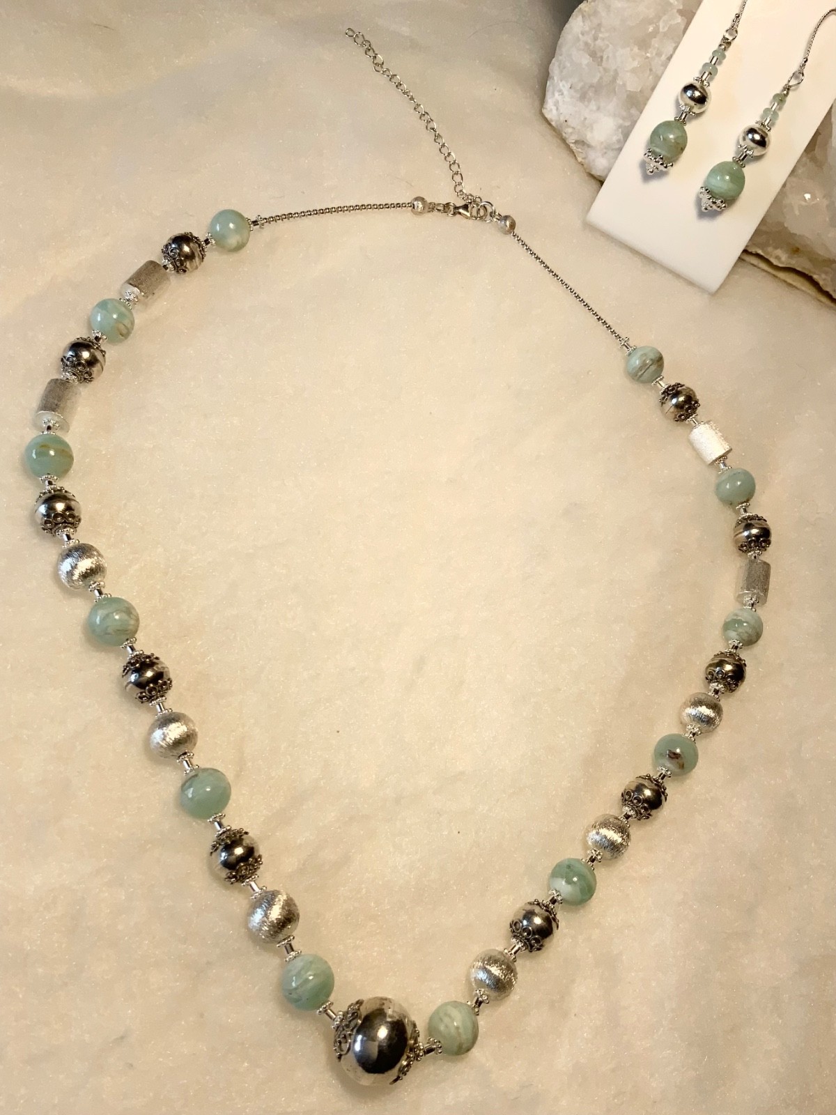 SS .925 BLUE PERUVIAN OPAL NECKLACE & EARRINGS AND SET