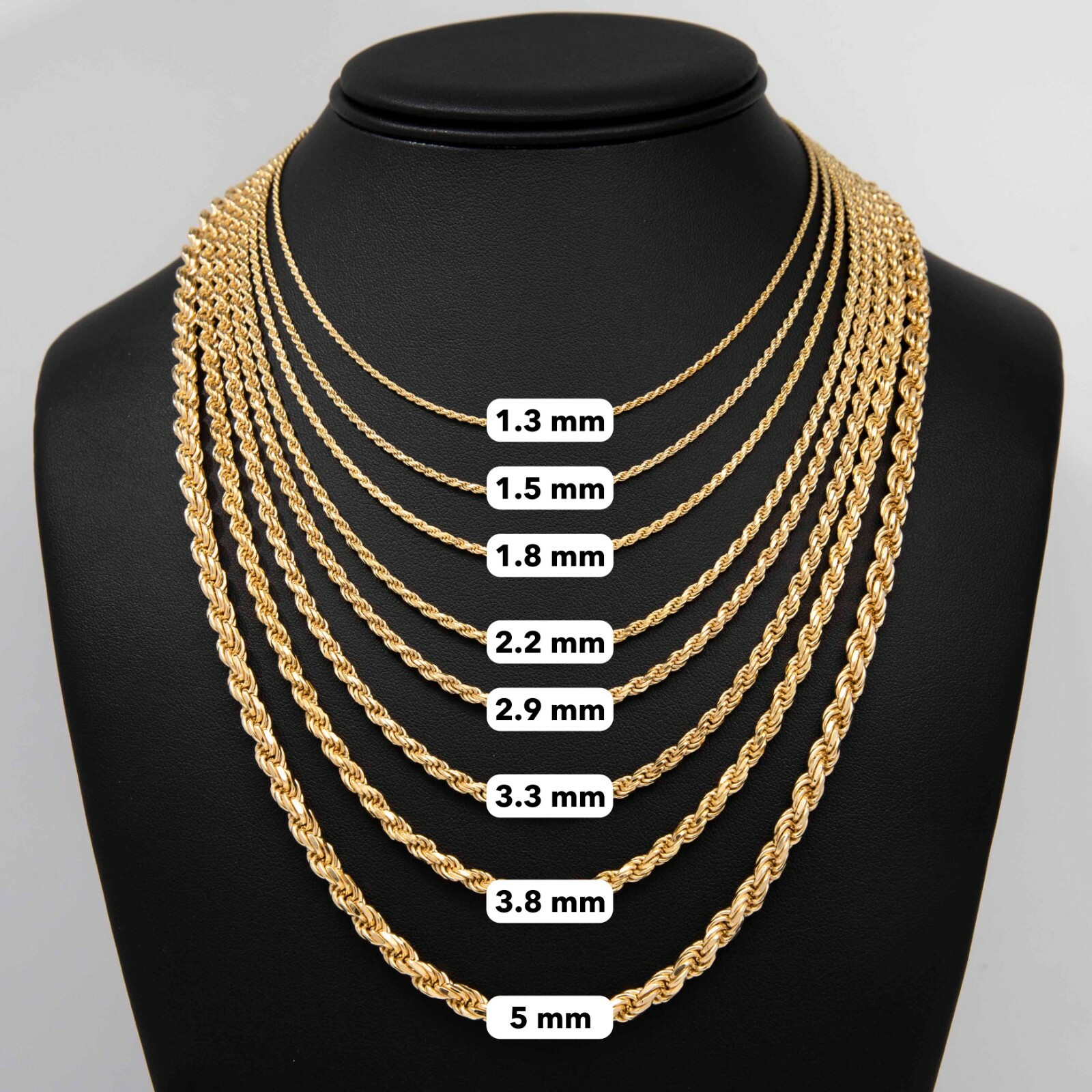 Rope Chain 14K Yellow Gold-Plated Solid Sterling Silver 925 All Sizes
